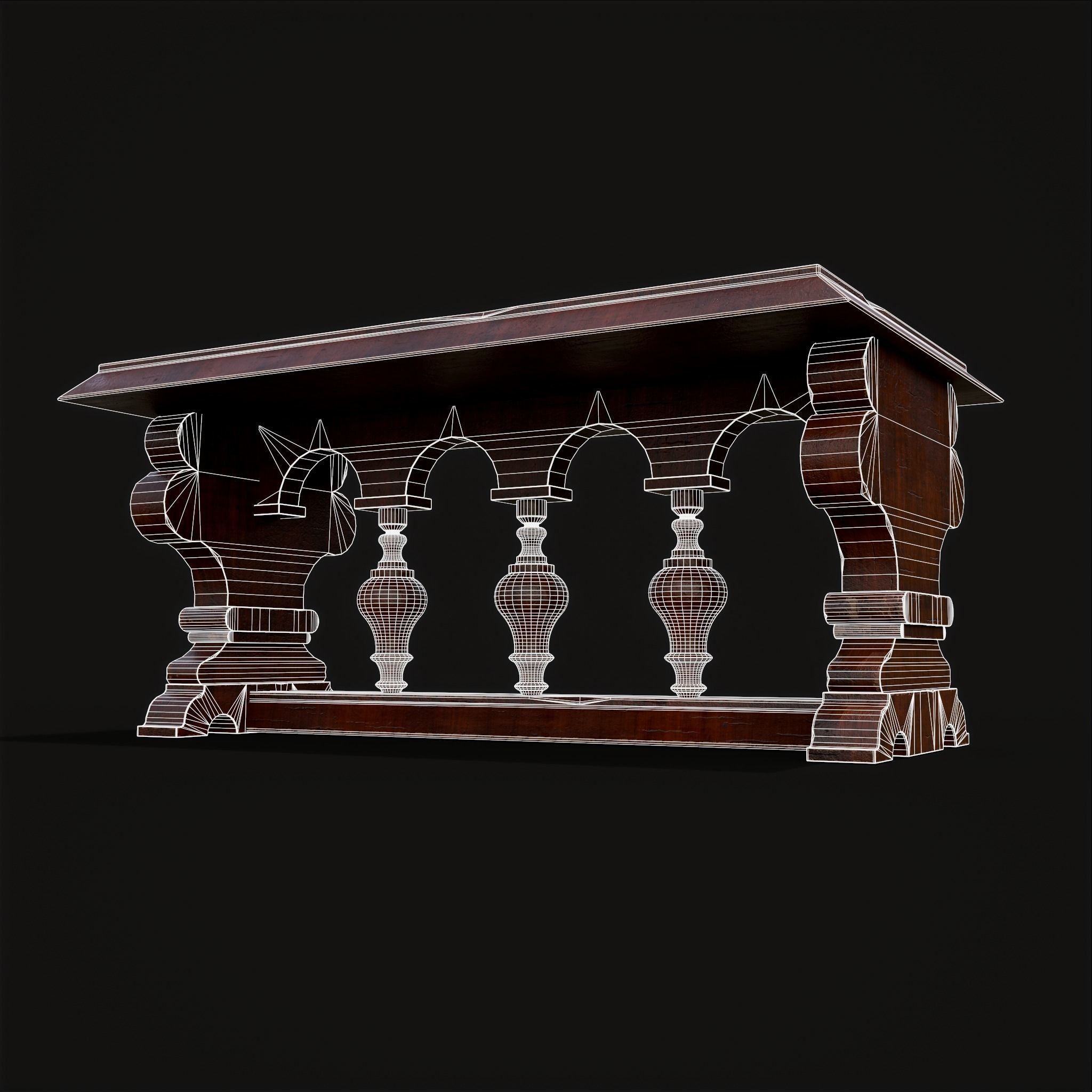 Medieval Elegant Rectangle Table Low-poly 3D model_14
