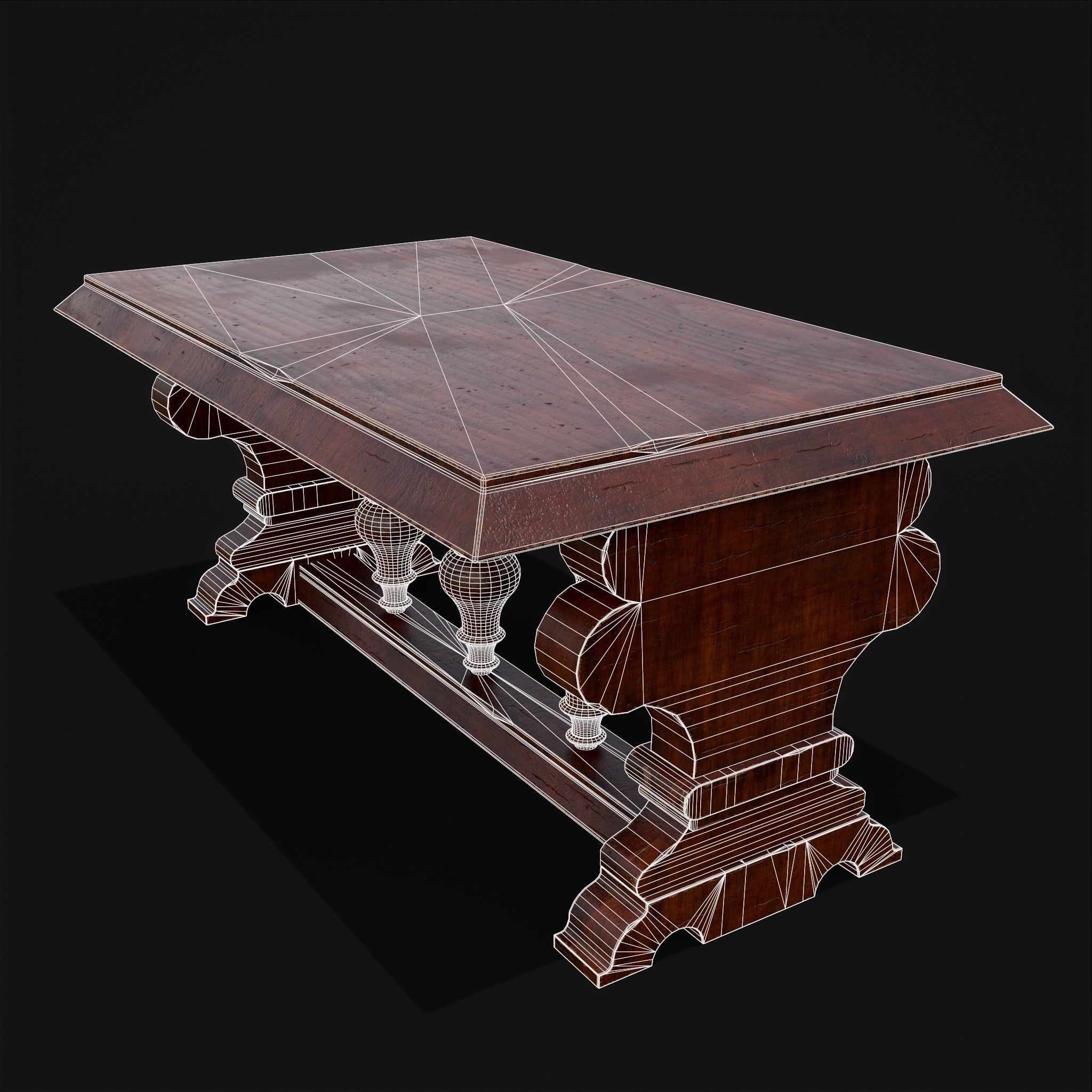 Medieval Elegant Rectangle Table Low-poly 3D model_12