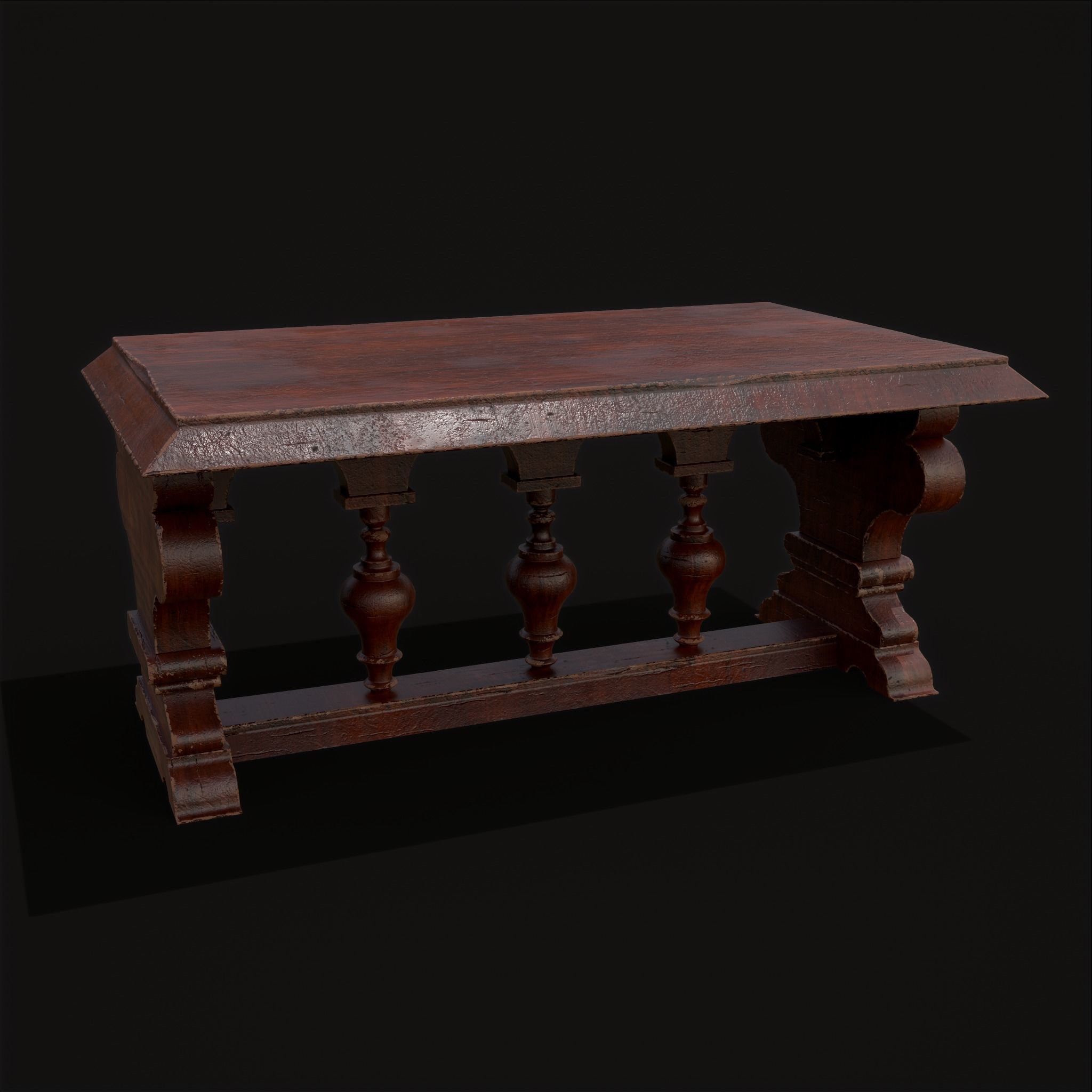 Medieval Elegant Rectangle Table Low-poly 3D model_3
