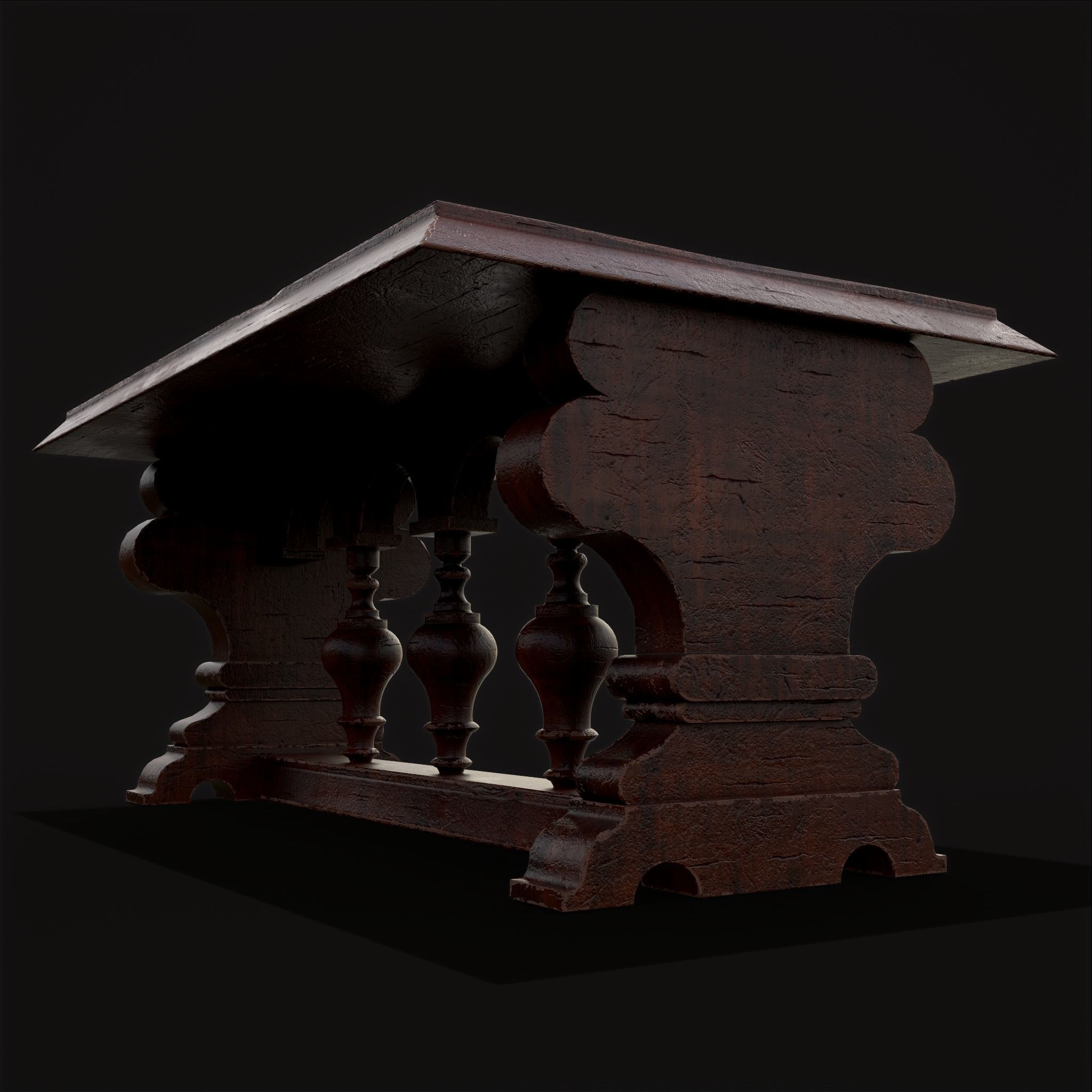 Medieval Elegant Rectangle Table Low-poly 3D model_5