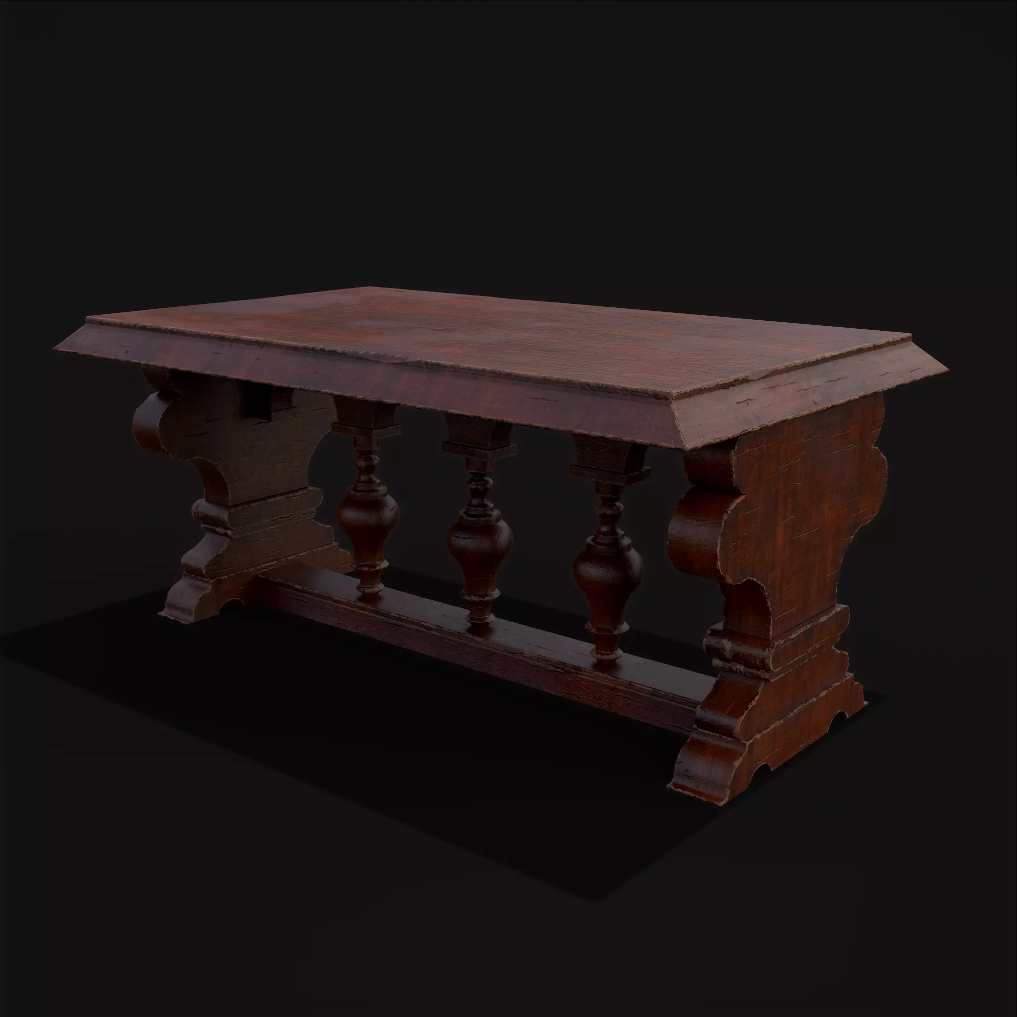 Medieval Elegant Rectangle Table Low-poly 3D model_0
