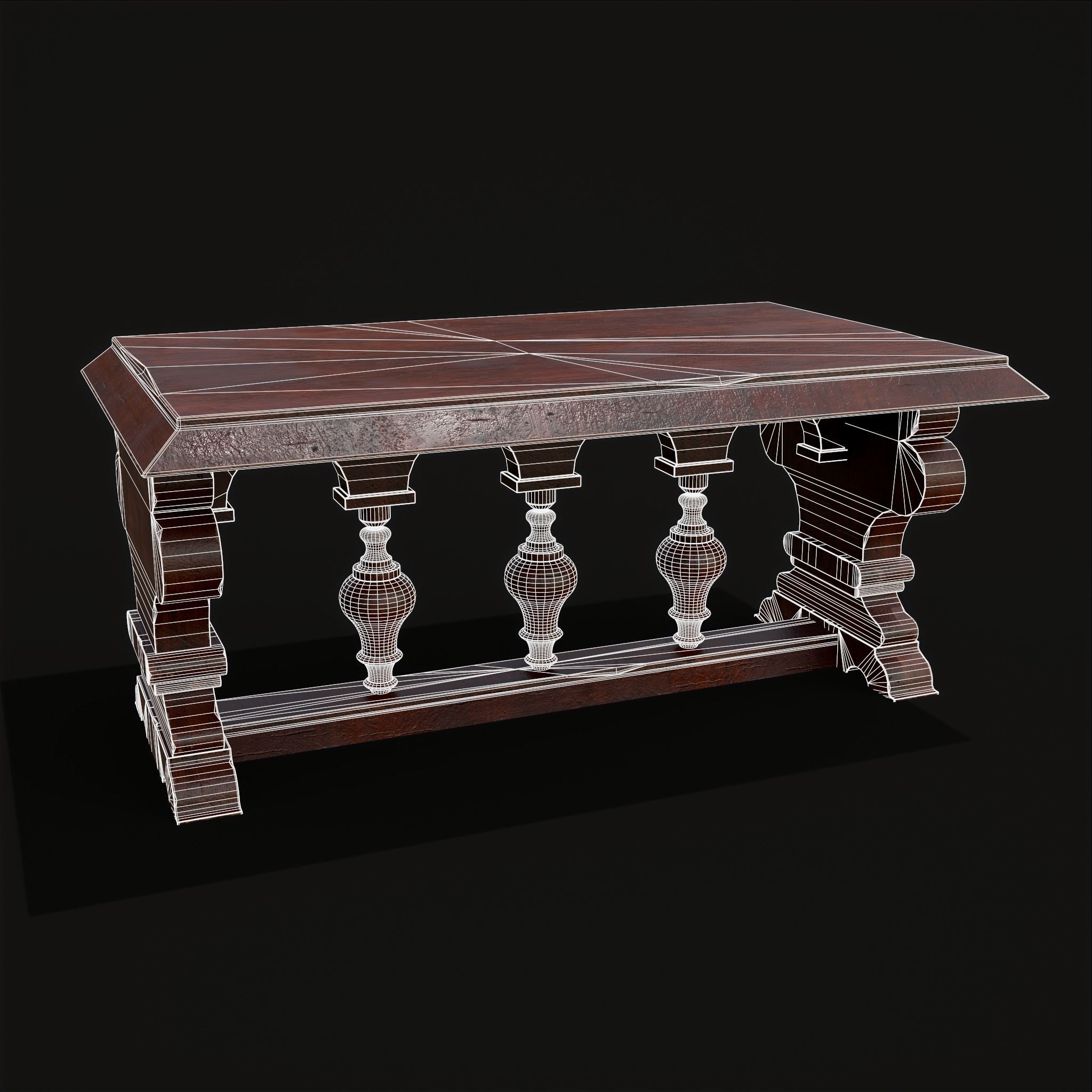 Medieval Elegant Rectangle Table Low-poly 3D model_4
