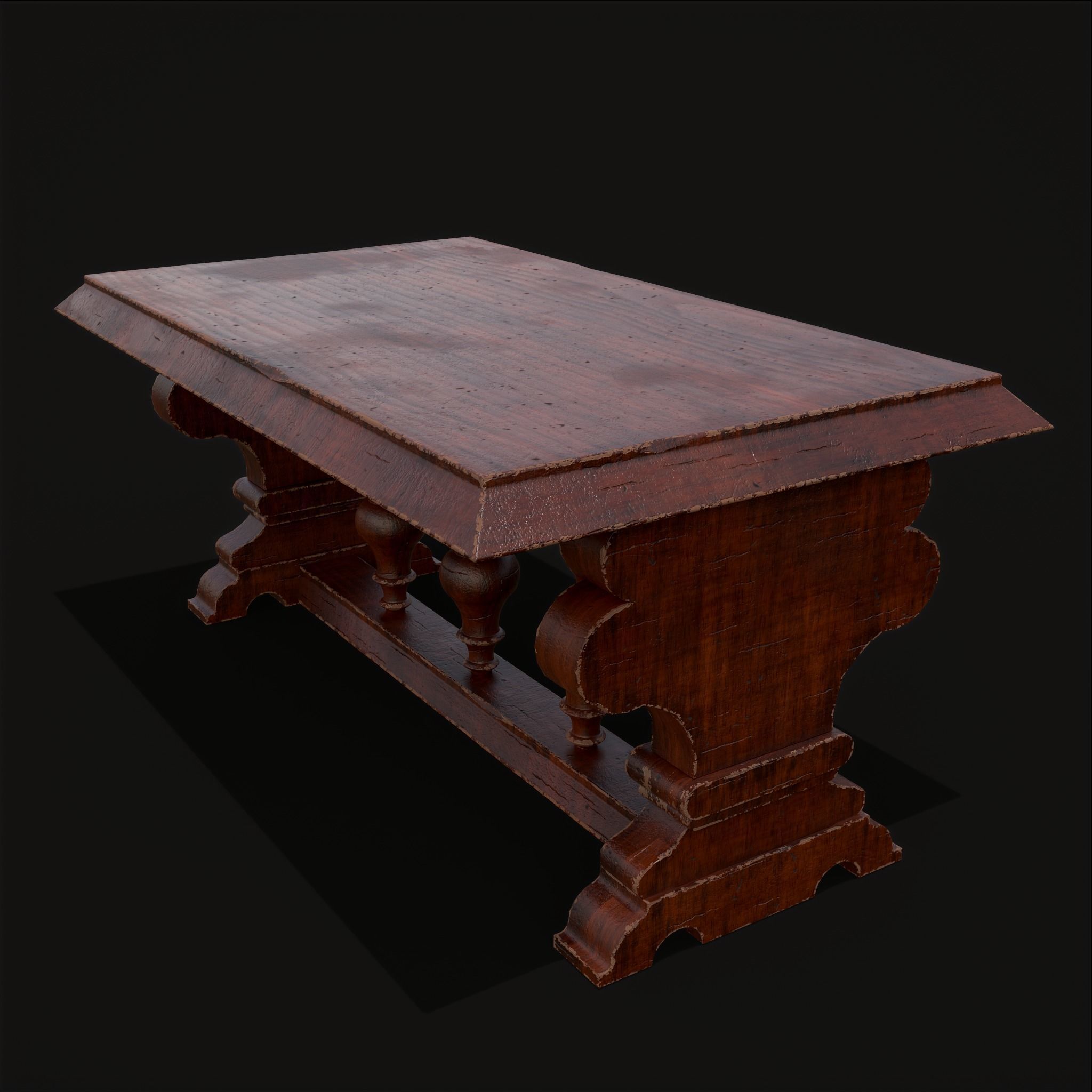 Medieval Elegant Rectangle Table Low-poly 3D model_11