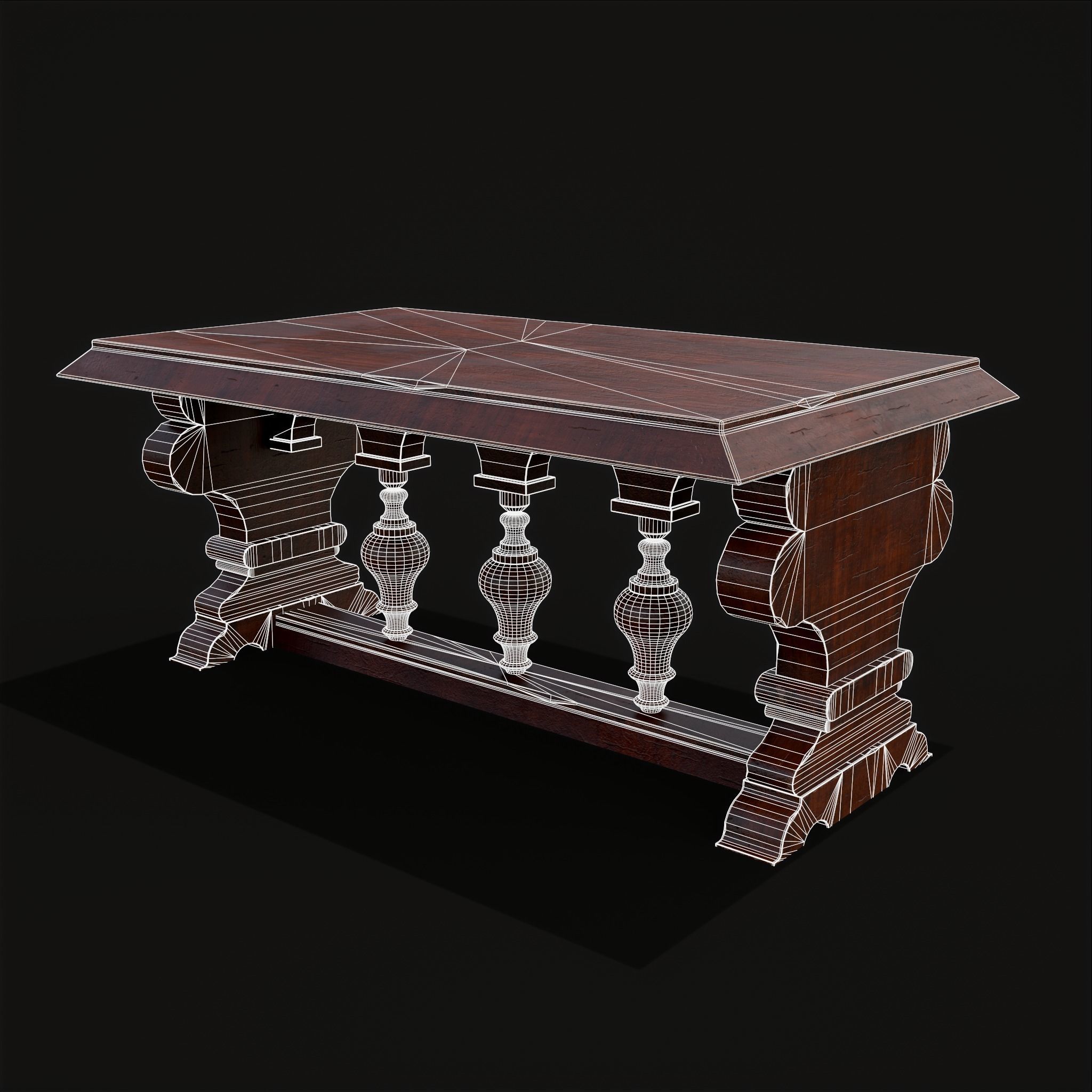 Medieval Elegant Rectangle Table Low-poly 3D model_2