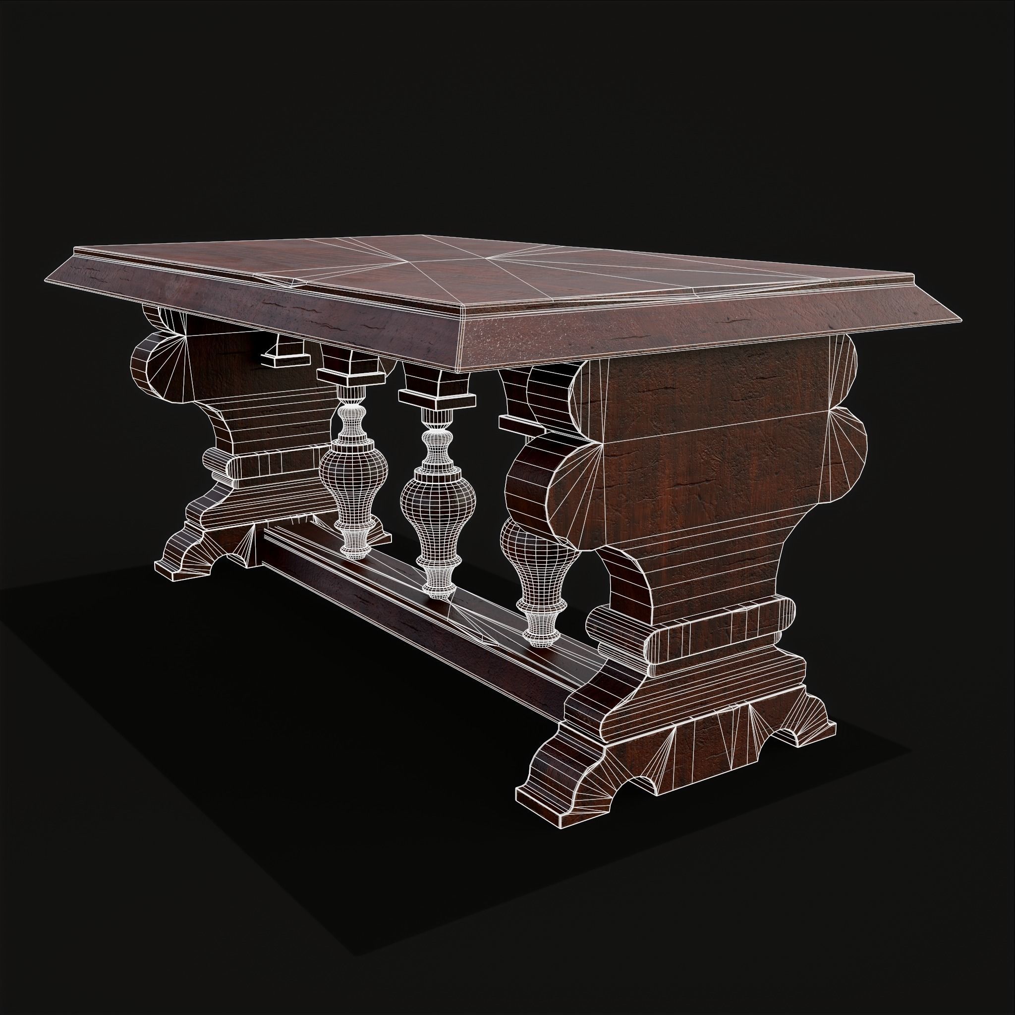 Medieval Elegant Rectangle Table Low-poly 3D model_24