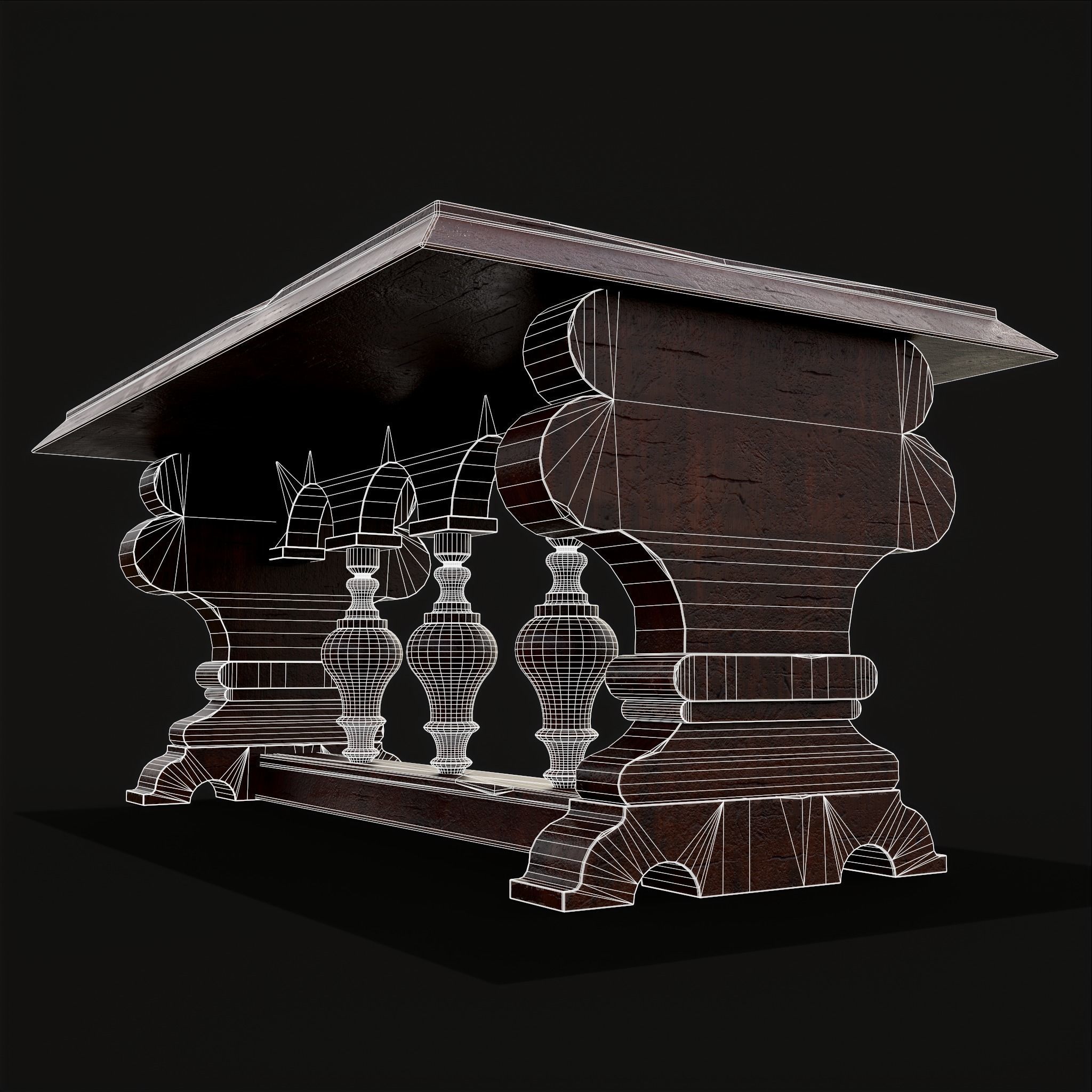 Medieval Elegant Rectangle Table Low-poly 3D model_6