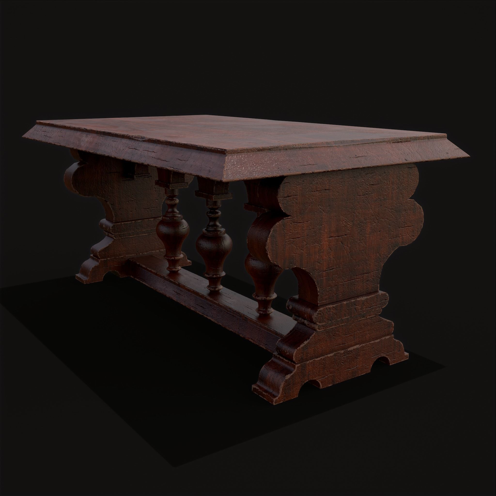 Medieval Elegant Rectangle Table Low-poly 3D model_23