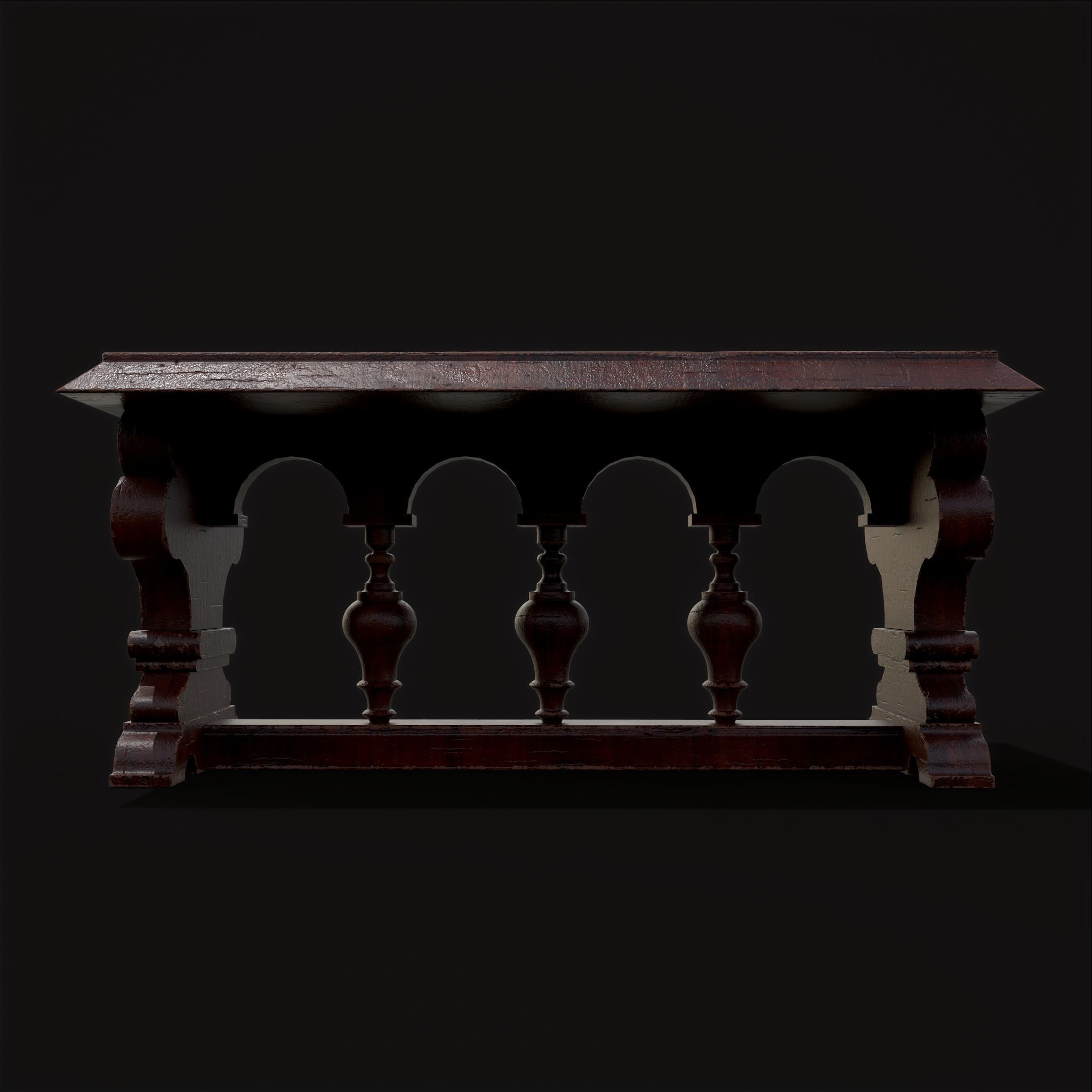 Medieval Elegant Rectangle Table Low-poly 3D model_7