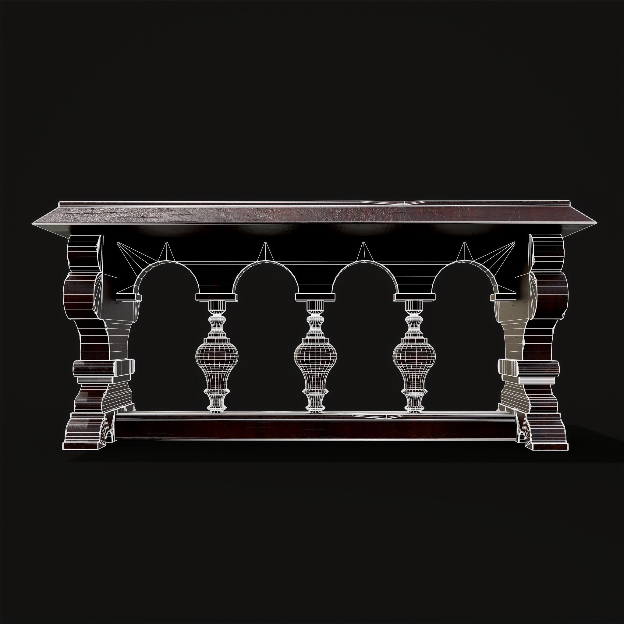Medieval Elegant Rectangle Table Low-poly 3D model_8