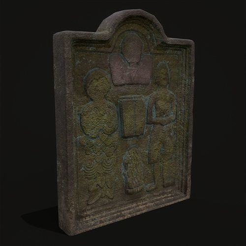 Old Moss Covered Tombstone Low-poly 3D model