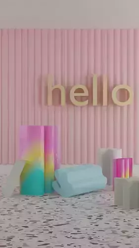 Candy style pink molding wall with abstract shapes 