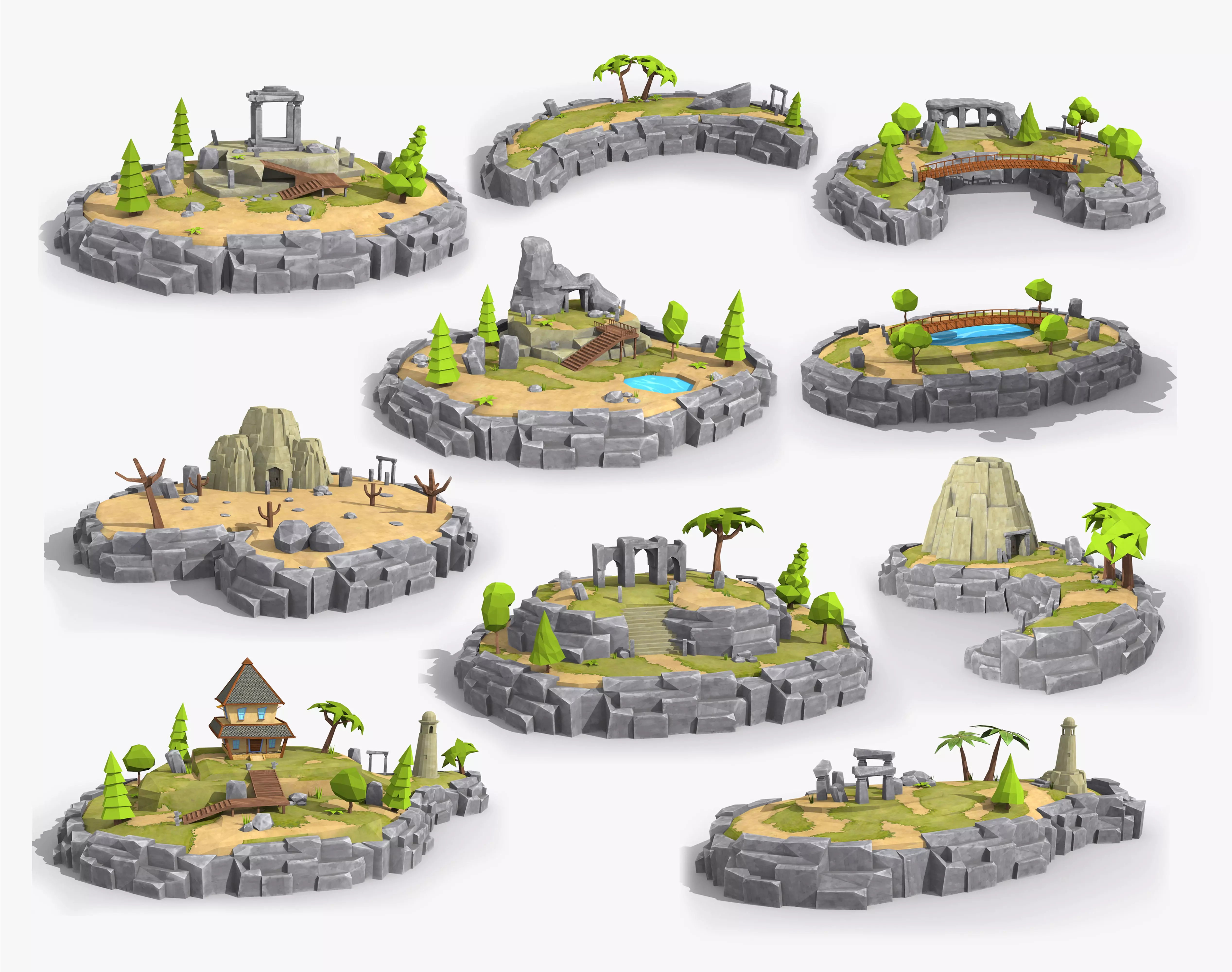 10 cartoon island landscape low poly 3D Model Collection_0
