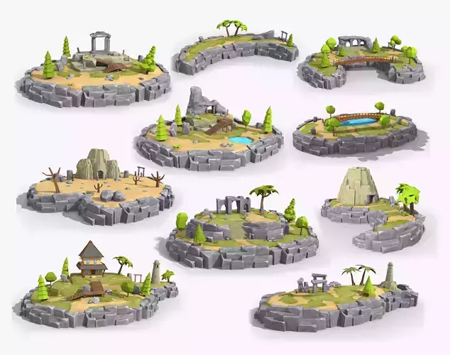 10 cartoon island landscape low poly 3D Model Collection
