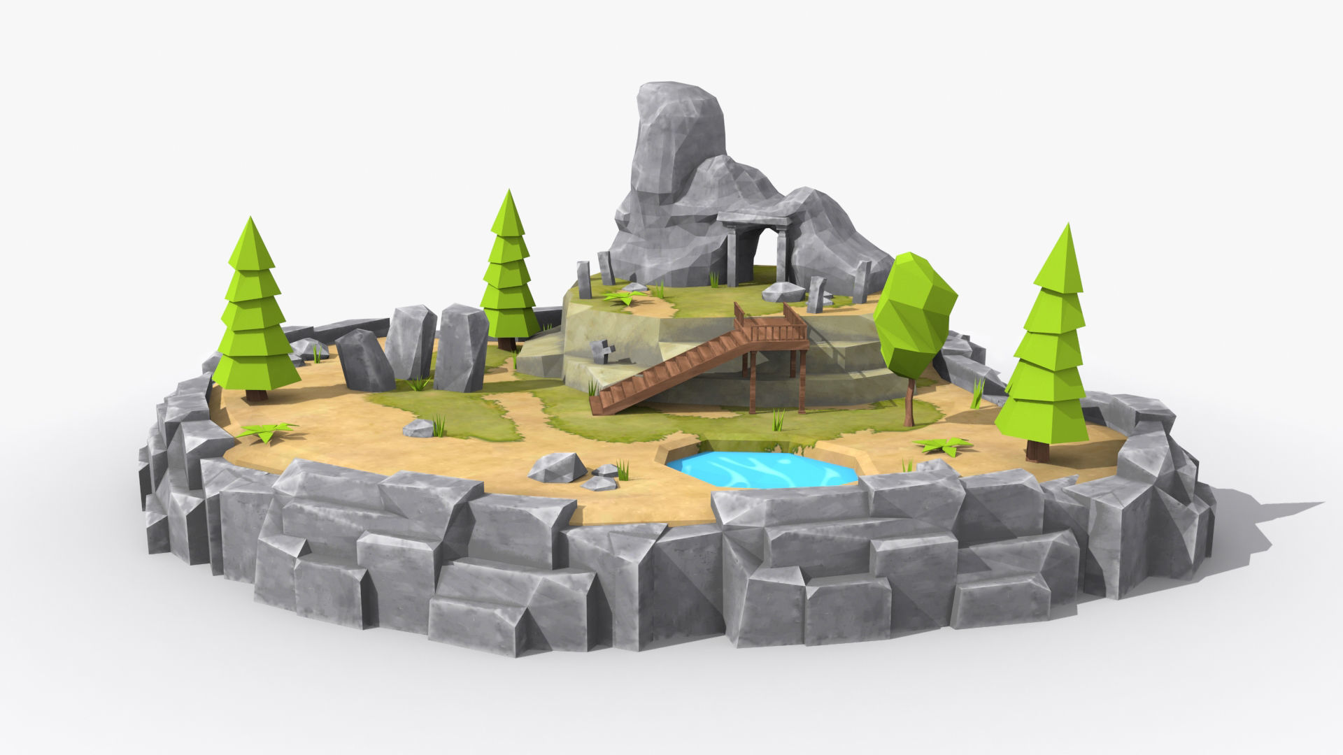 10 cartoon island landscape low poly 3D Model Collection_8