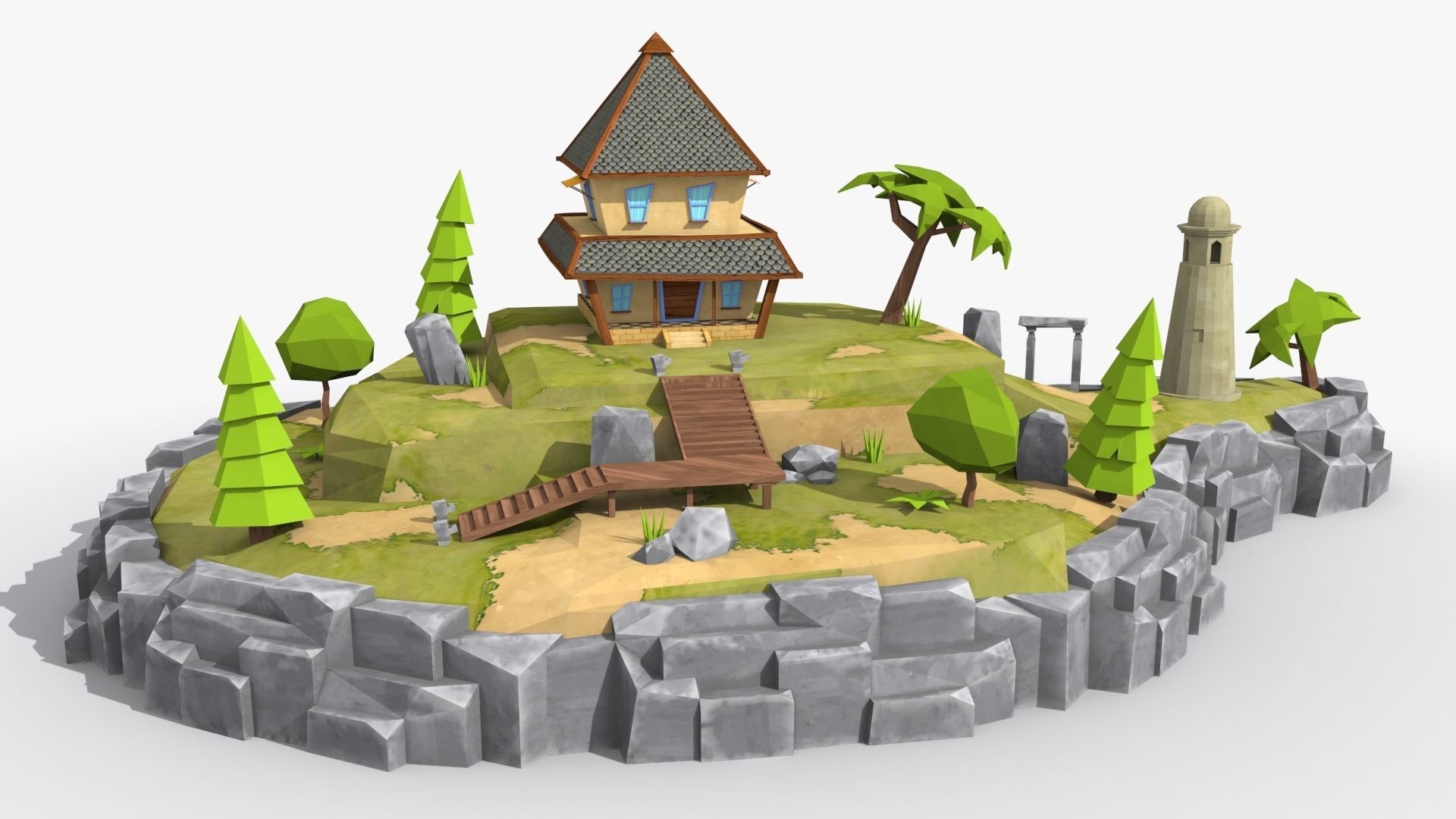 10 cartoon island landscape low poly 3D Model Collection_46