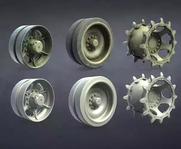 M2 Bradley and M270 MLRS Wheels Set Low-poly 3D model