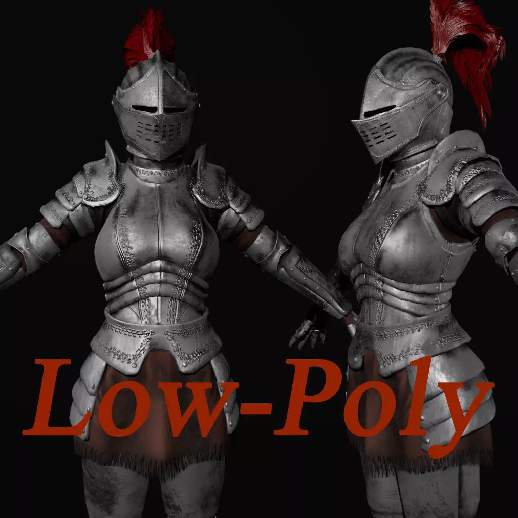 Knight Female Armor  Low-poly 3D model_0
