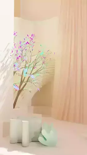 Colorful tree in arched temple walls 