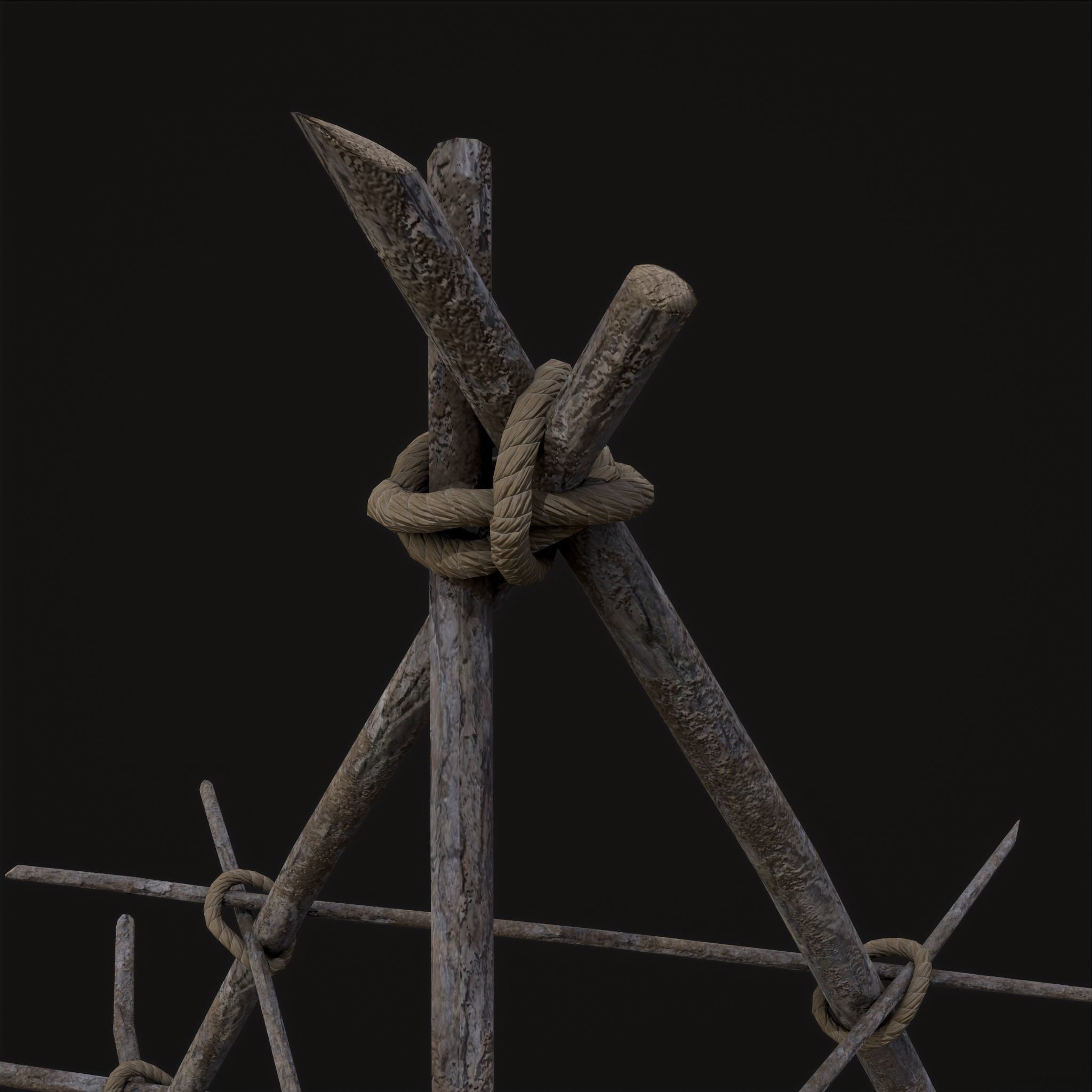 Primitive Tripod Meat Smoker  Low-poly 3D model_9