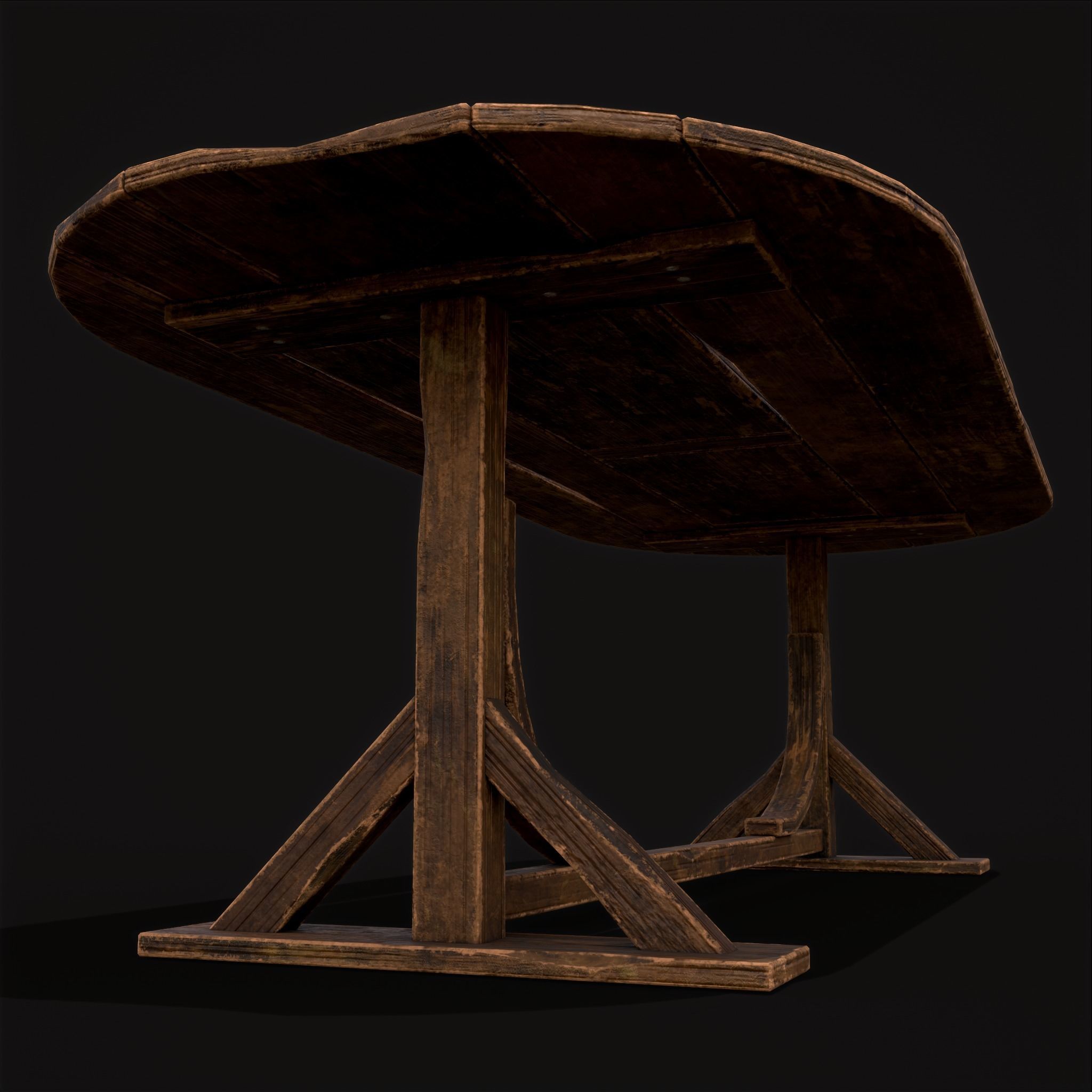 Rustic Medieval Wooden Tavern Table Low-poly 3D model_7