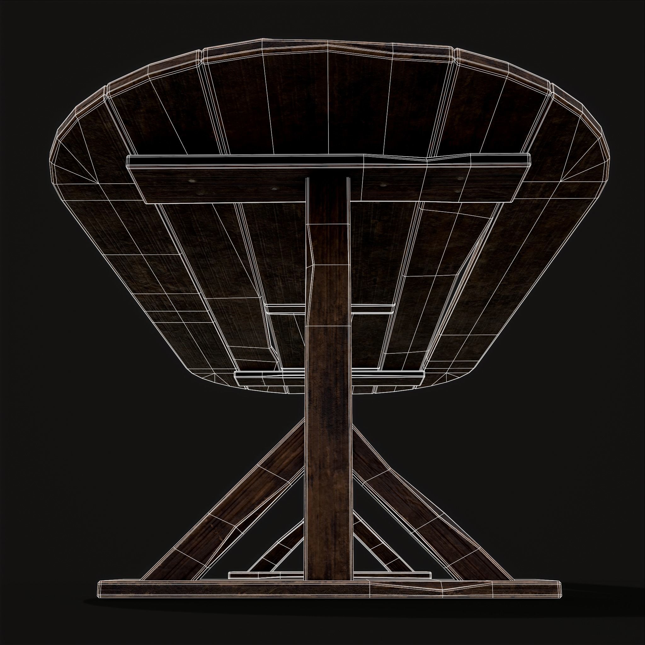 Rustic Medieval Wooden Tavern Table Low-poly 3D model_20
