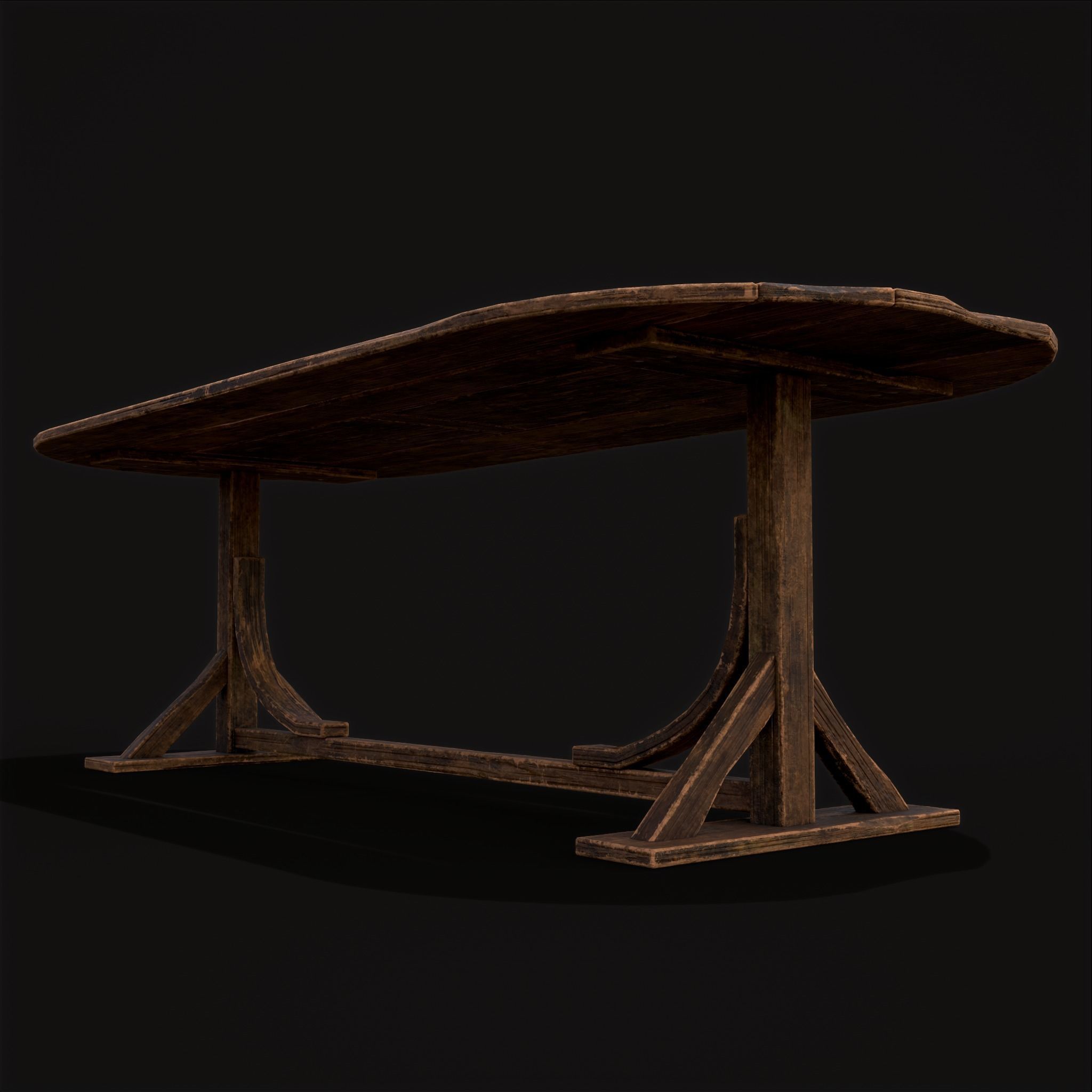 Rustic Medieval Wooden Tavern Table Low-poly 3D model_3