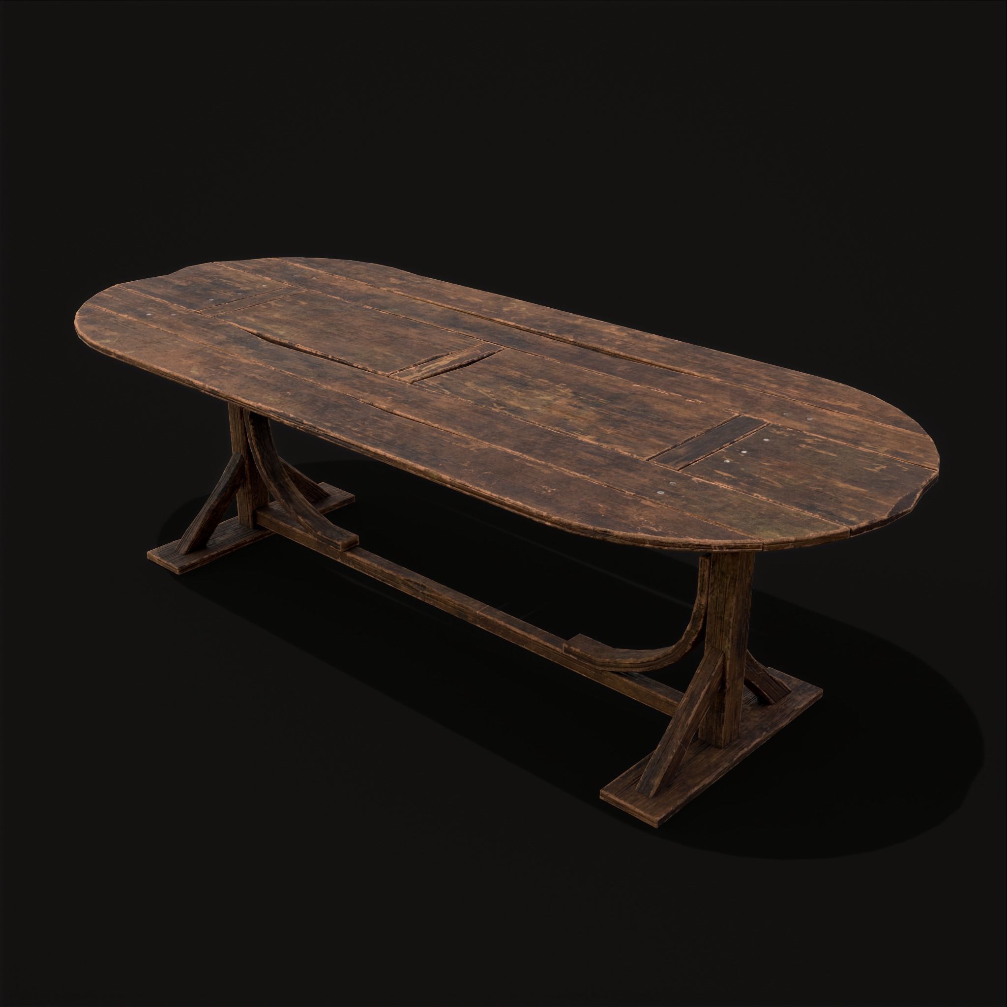Rustic Medieval Wooden Tavern Table Low-poly 3D model_25