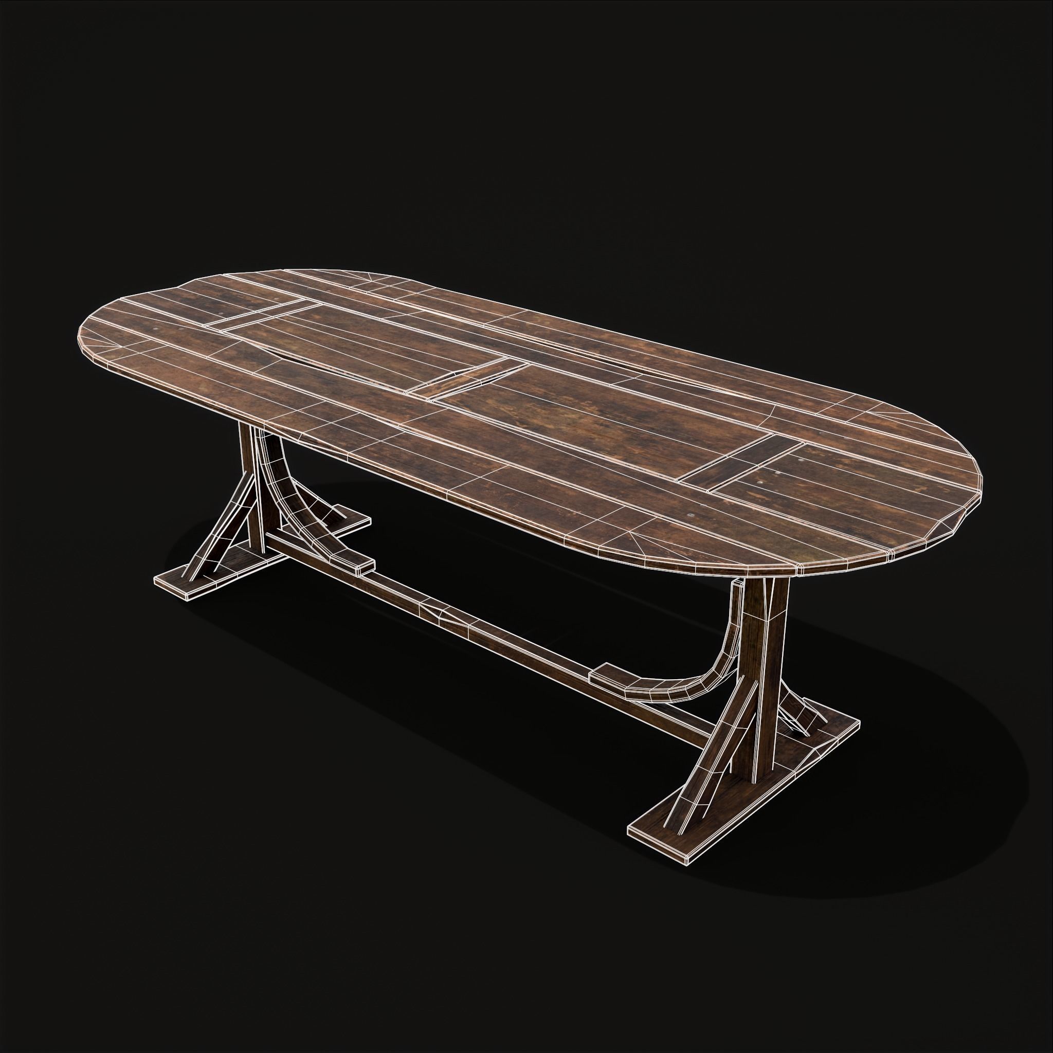 Rustic Medieval Wooden Tavern Table Low-poly 3D model_26