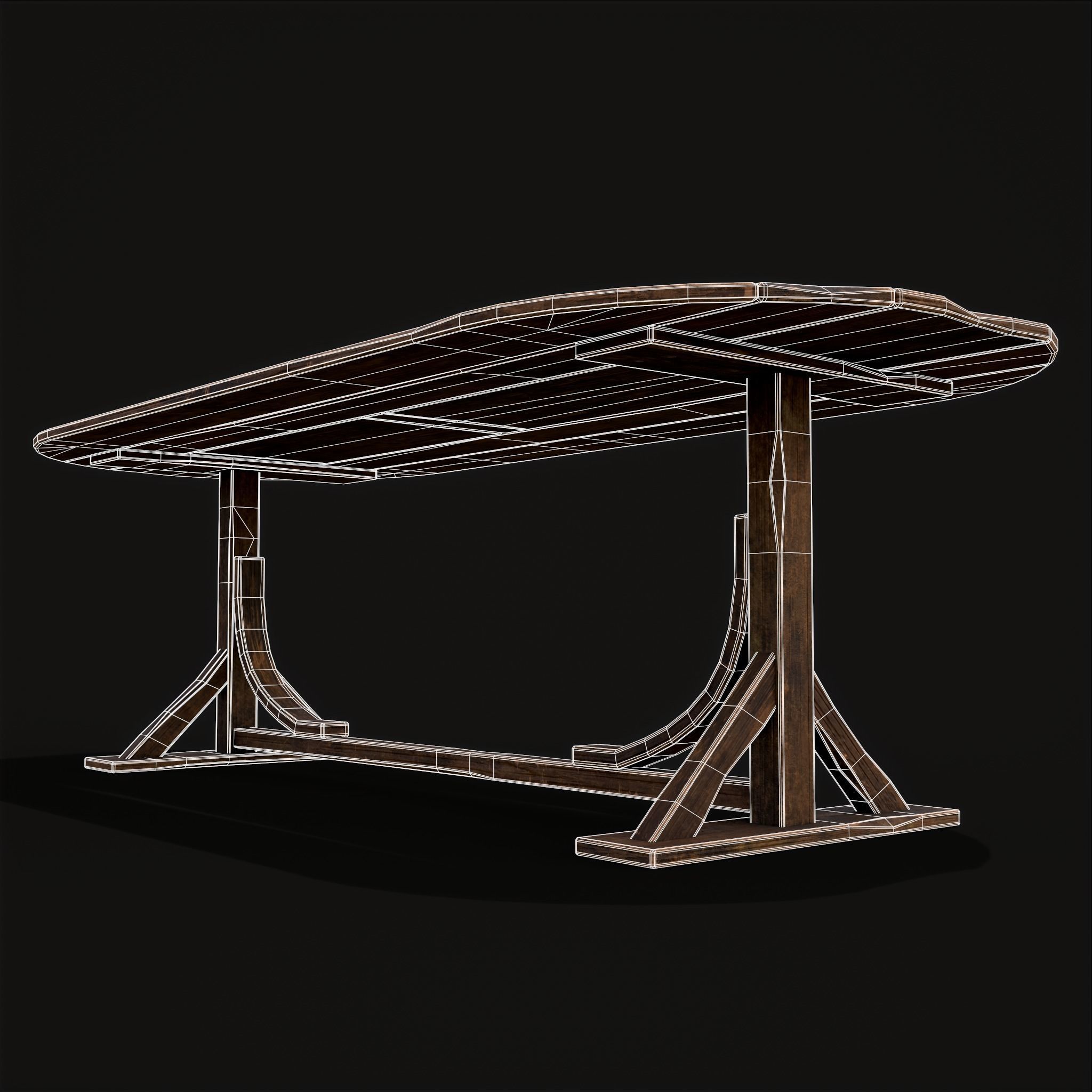 Rustic Medieval Wooden Tavern Table Low-poly 3D model_4