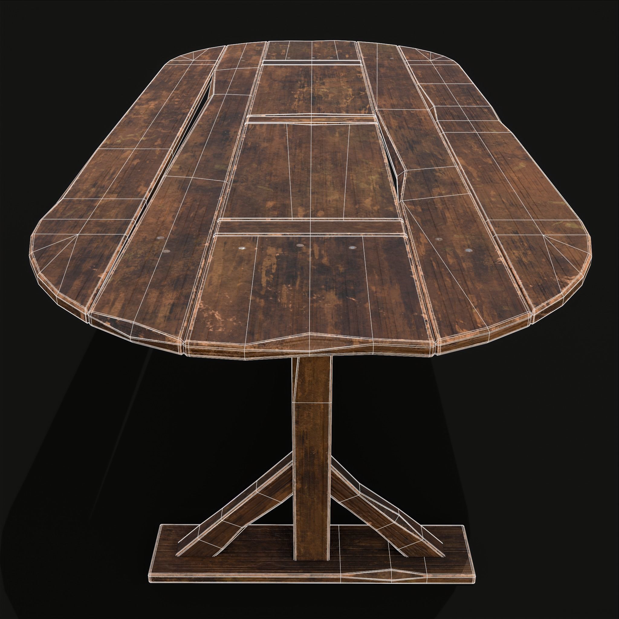 Rustic Medieval Wooden Tavern Table Low-poly 3D model_6