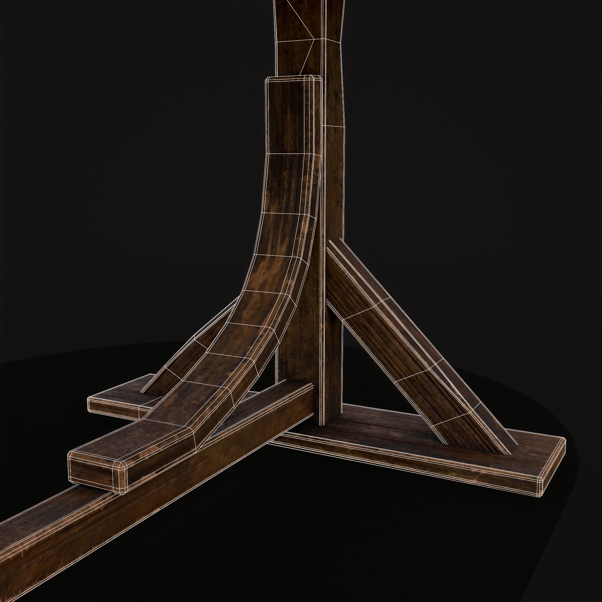 Rustic Medieval Wooden Tavern Table Low-poly 3D model_18