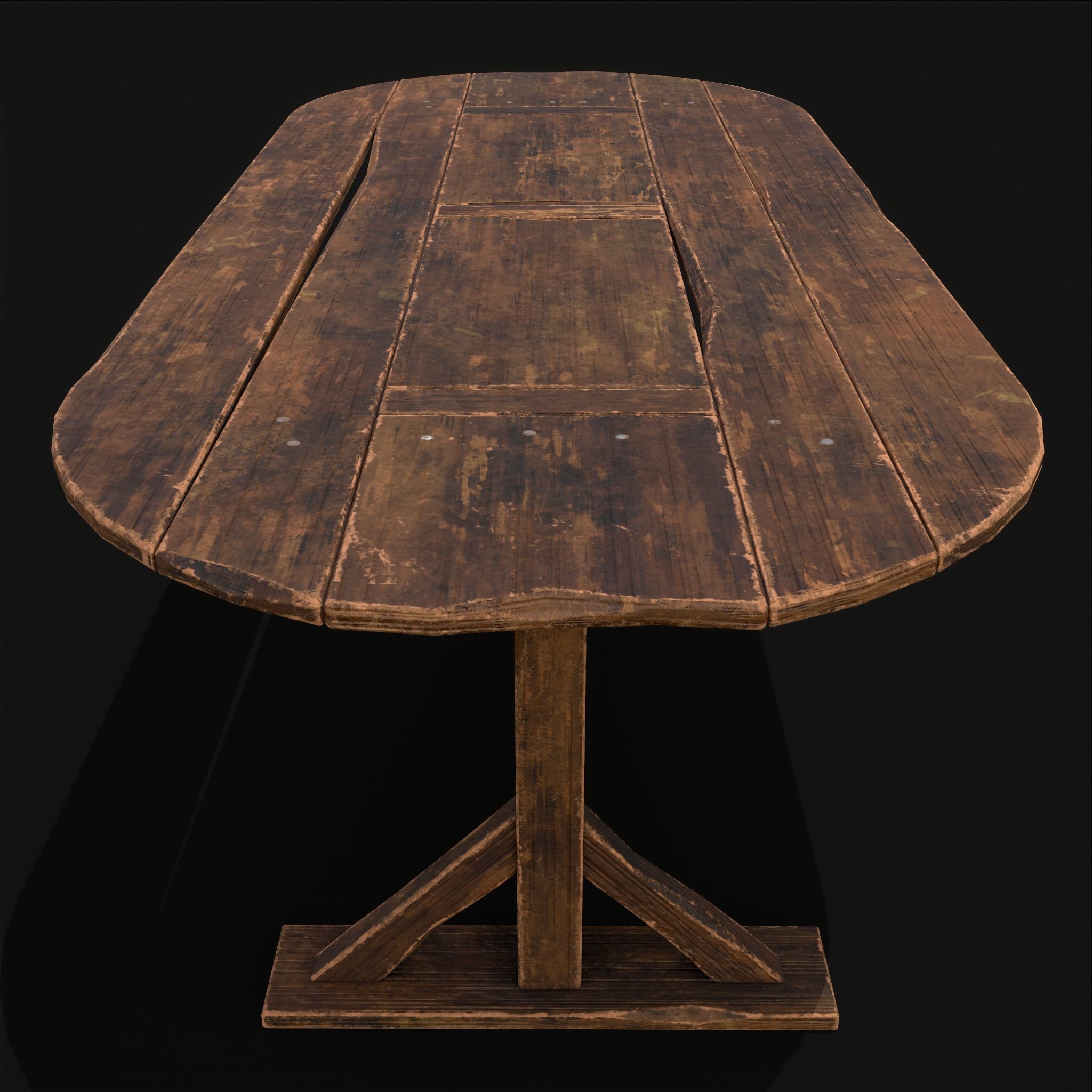 Rustic Medieval Wooden Tavern Table Low-poly 3D model_5