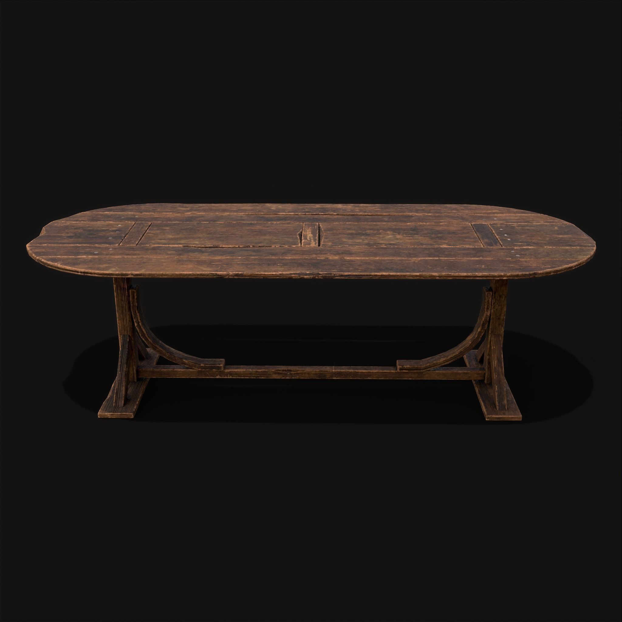 Rustic Medieval Wooden Tavern Table Low-poly 3D model_23
