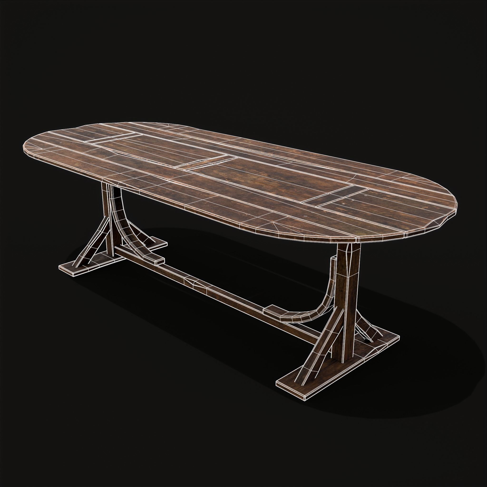 Rustic Medieval Wooden Tavern Table Low-poly 3D model_2