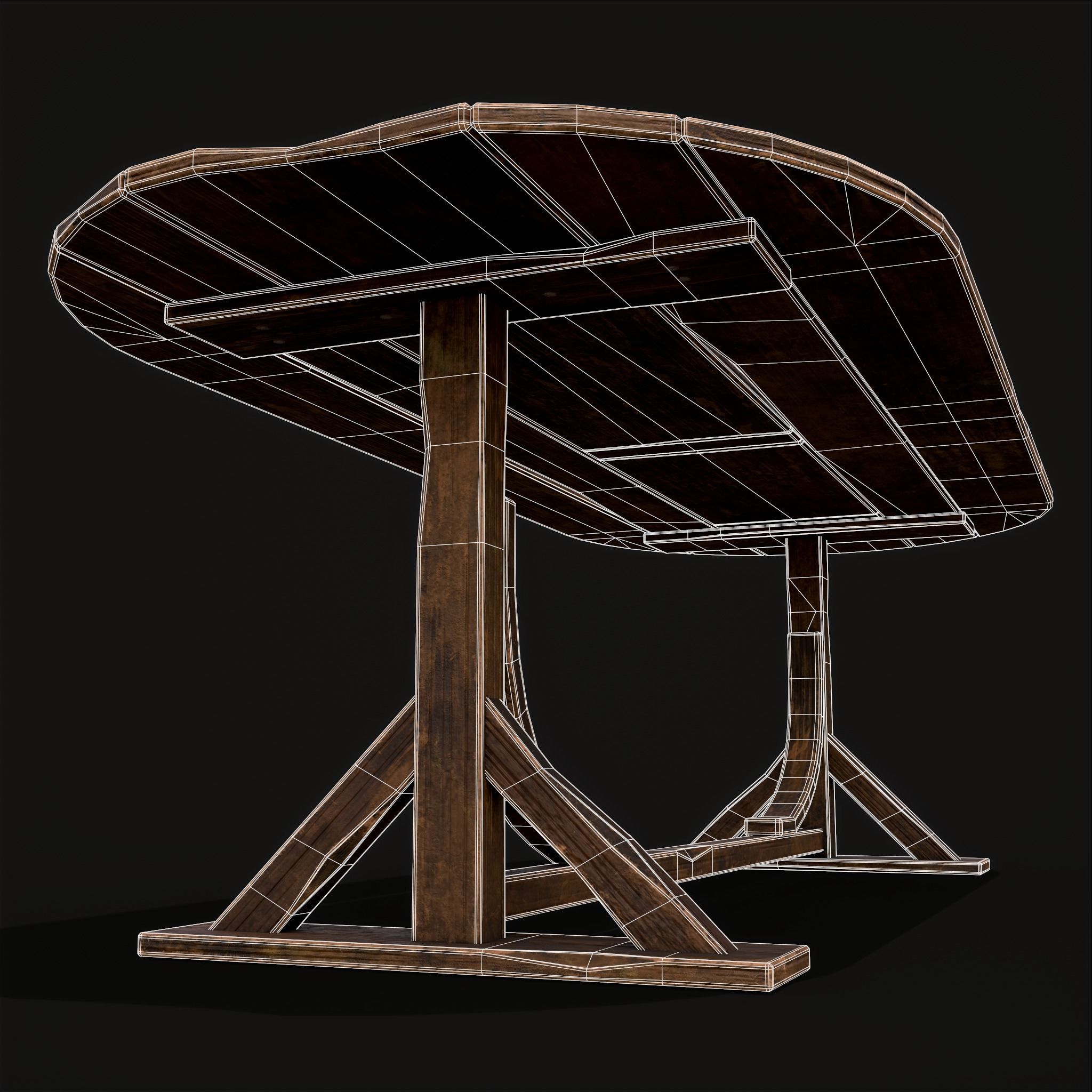 Rustic Medieval Wooden Tavern Table Low-poly 3D model_8