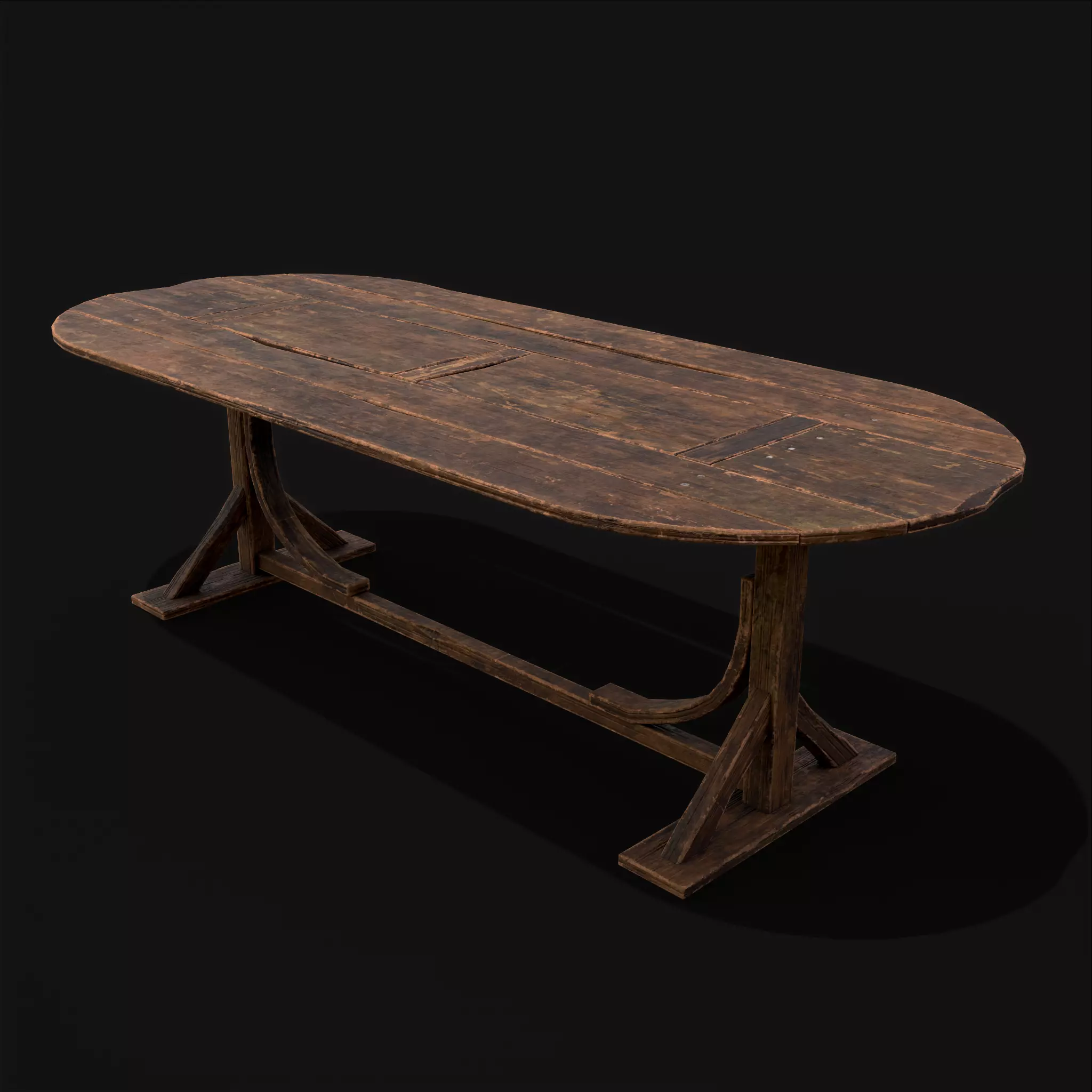 Rustic Medieval Wooden Tavern Table Low-poly 3D model_0