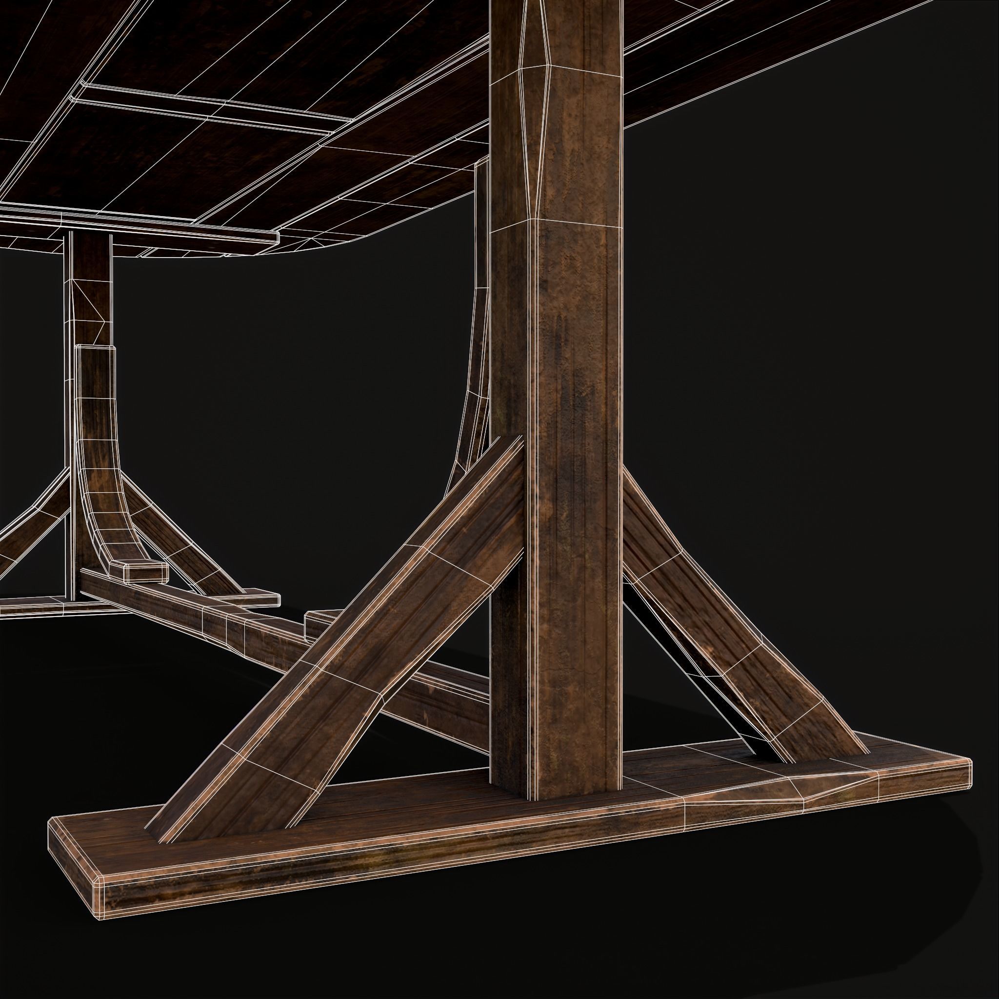 Rustic Medieval Wooden Tavern Table Low-poly 3D model_16