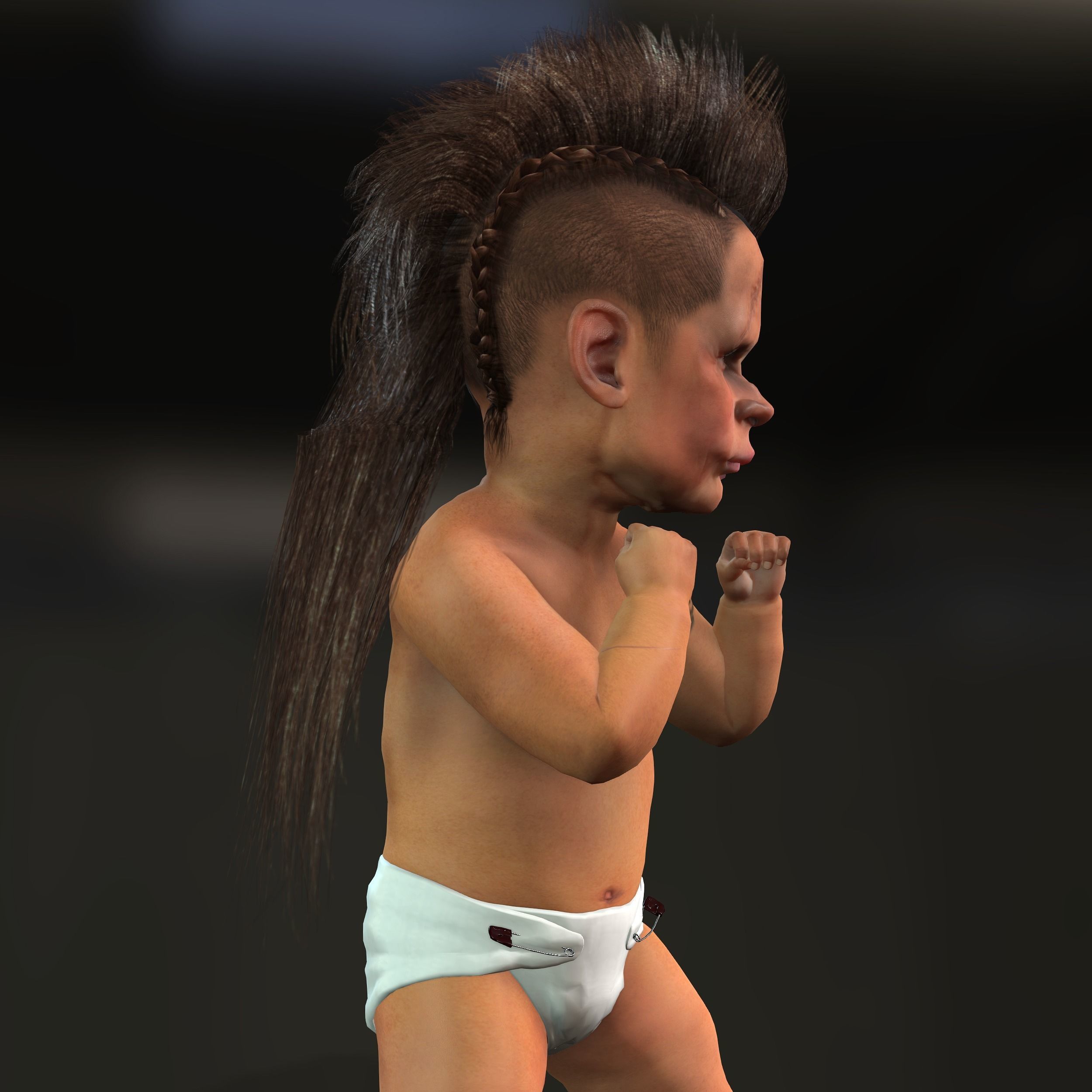 Realistic Fantasy 3D Character Scarred Tattooed Baby Mafia Boy  Low-poly 3D model_6