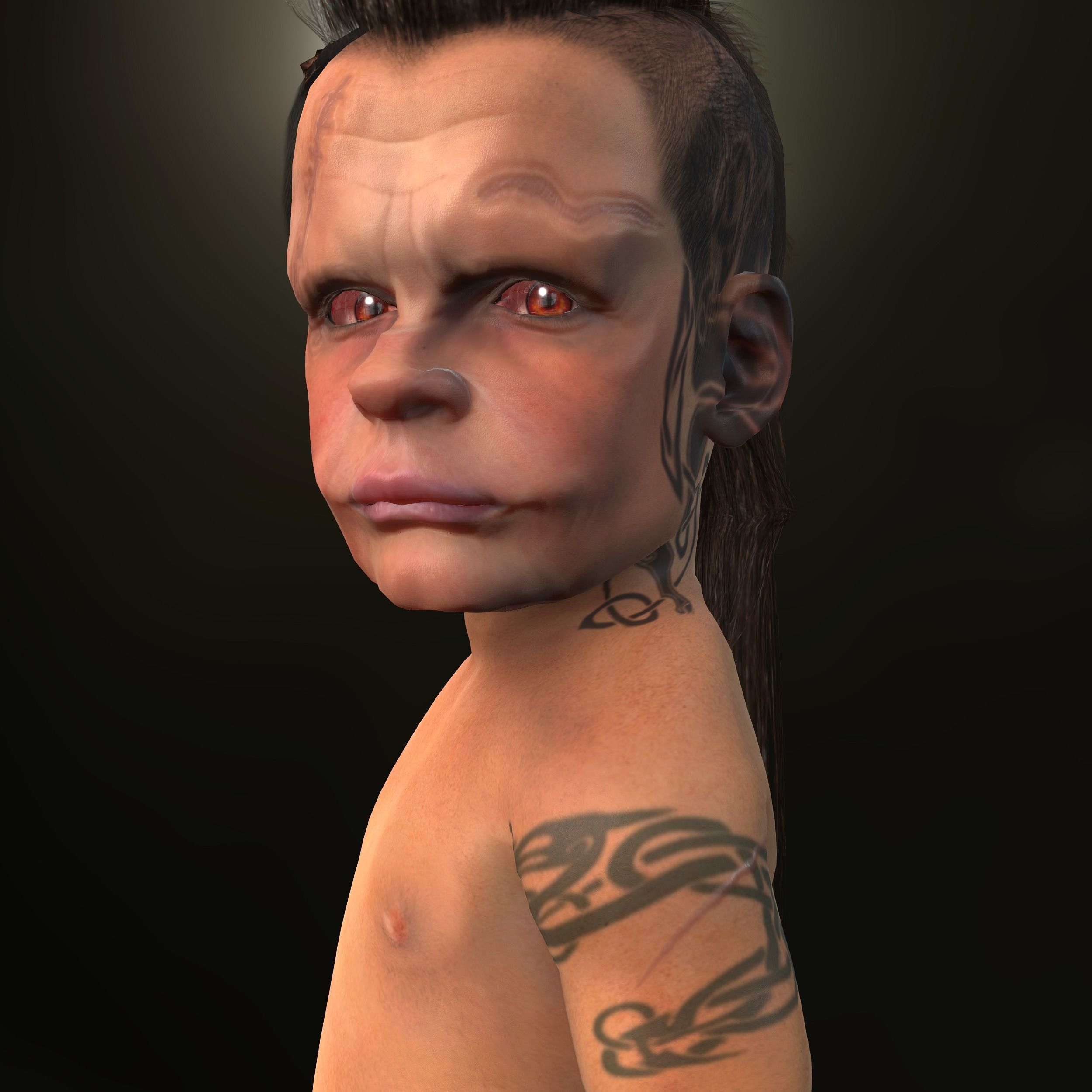 Realistic Fantasy 3D Character Scarred Tattooed Baby Mafia Boy  Low-poly 3D model_1