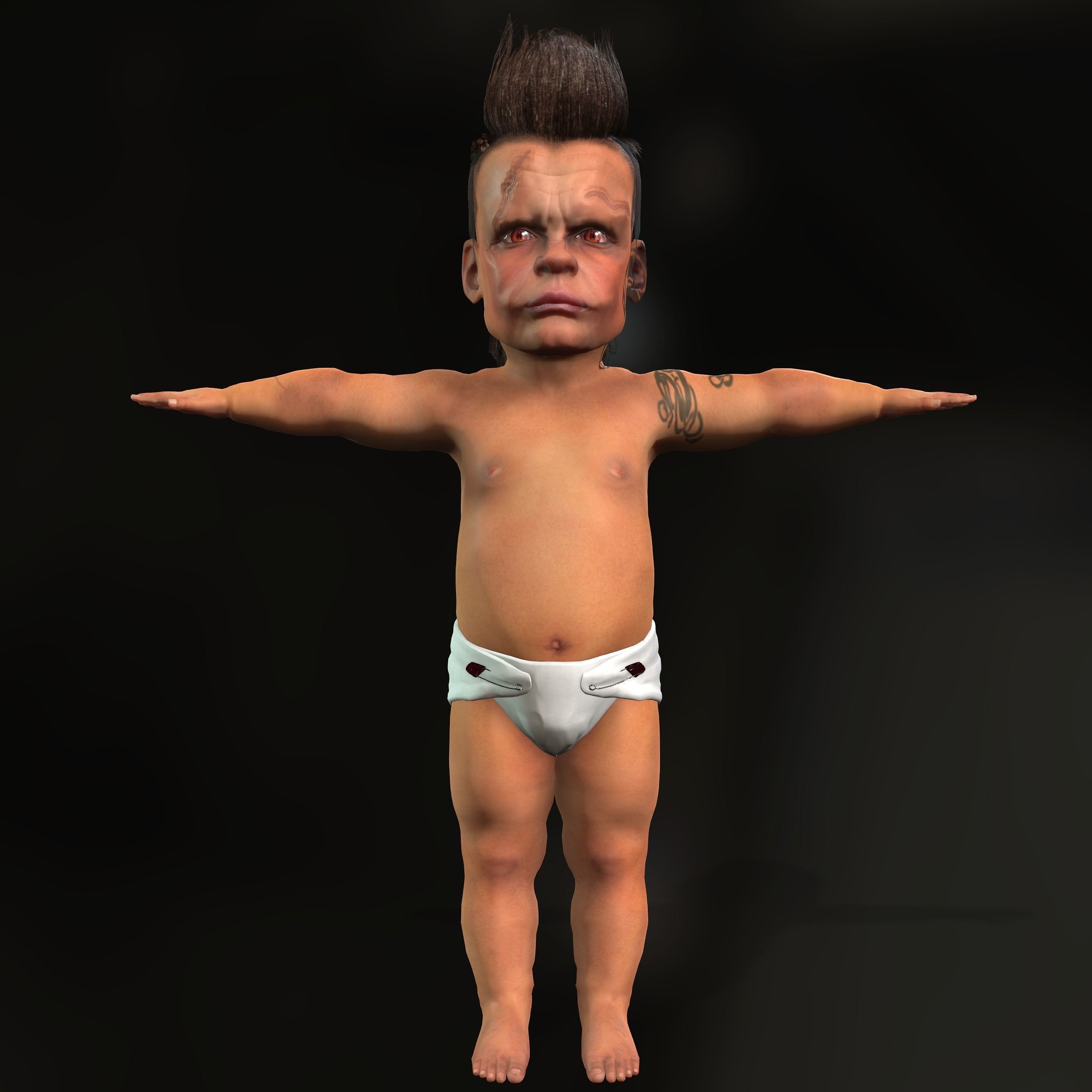 Realistic Fantasy 3D Character Scarred Tattooed Baby Mafia Boy  Low-poly 3D model_3