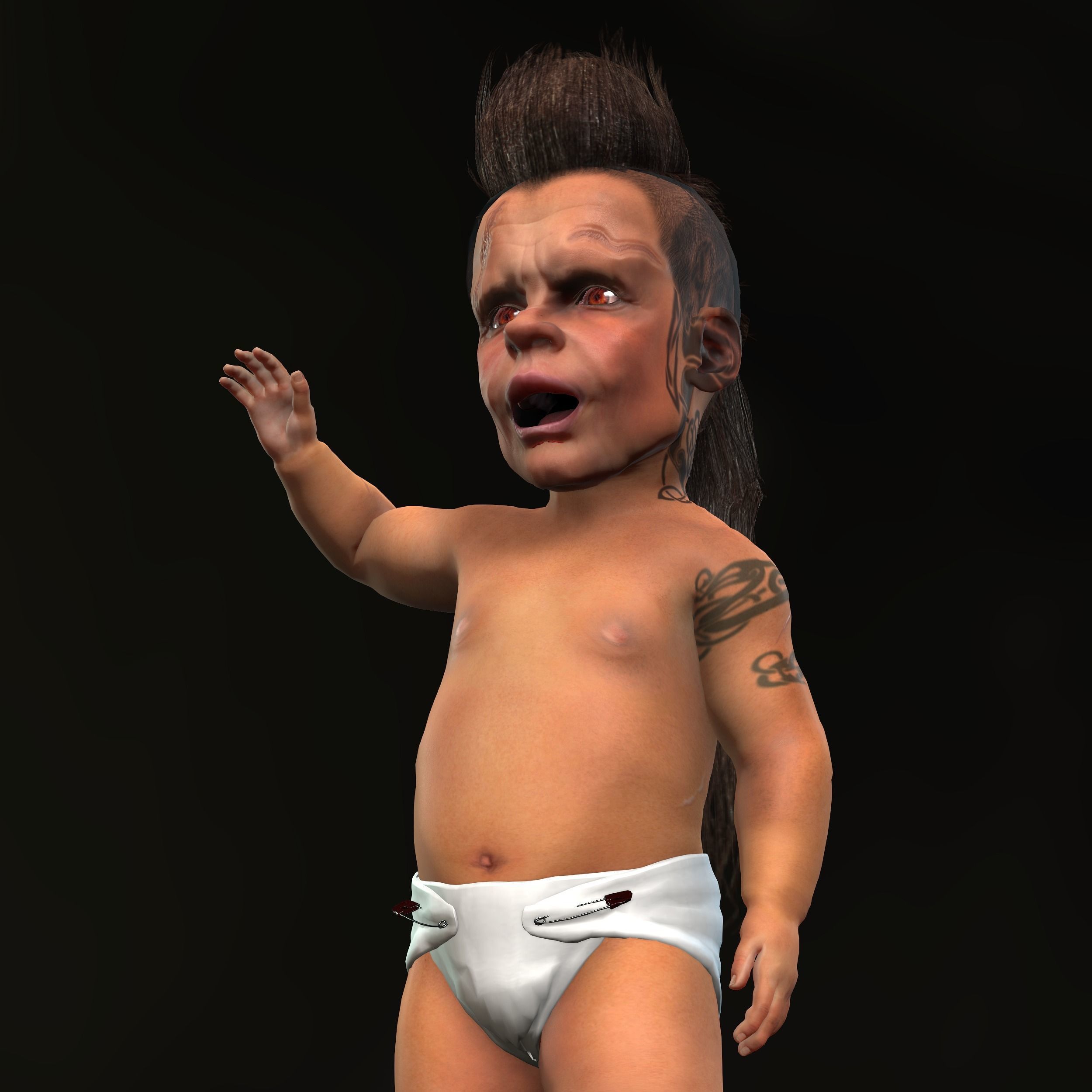 Realistic Fantasy 3D Character Scarred Tattooed Baby Mafia Boy  Low-poly 3D model_7