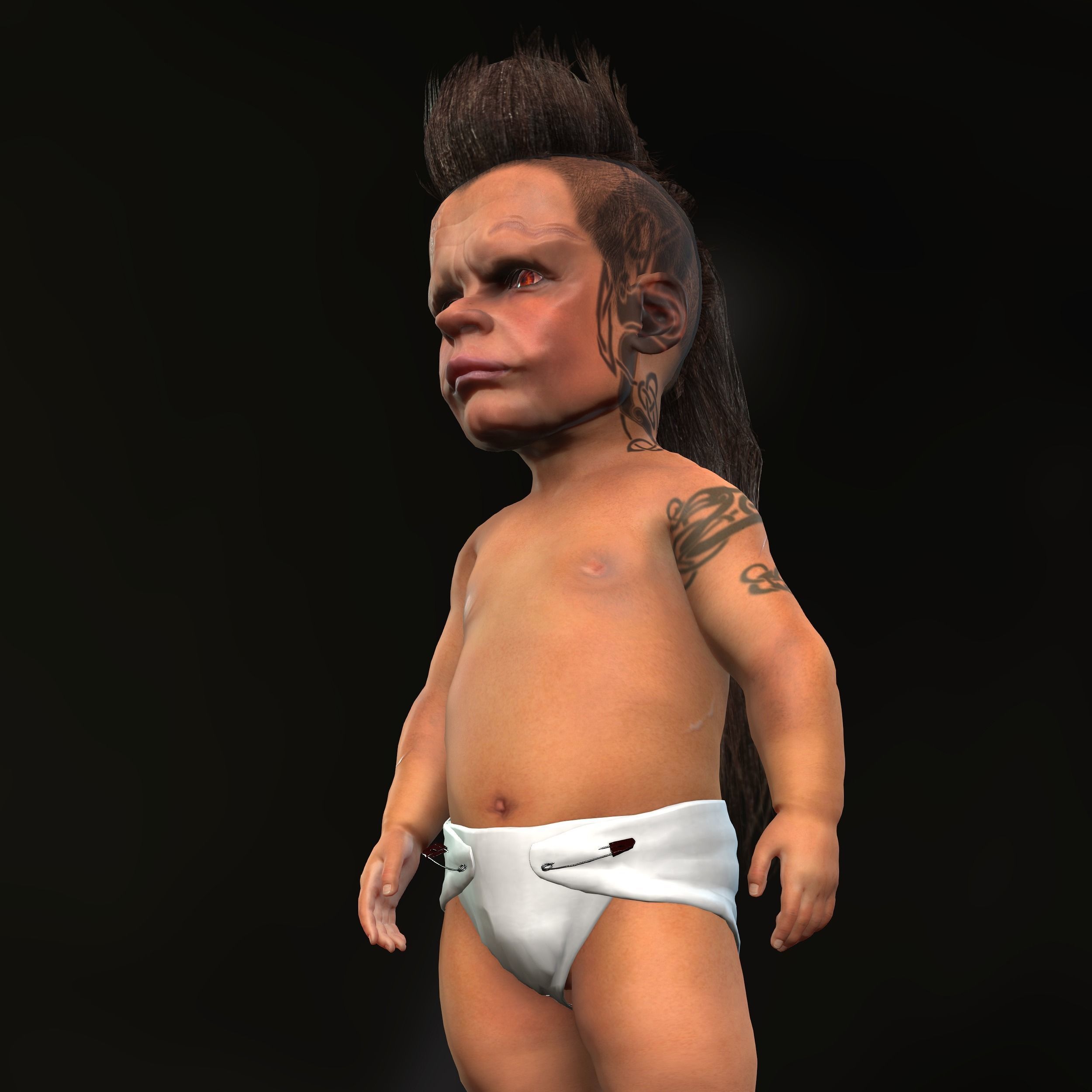 Realistic Fantasy 3D Character Scarred Tattooed Baby Mafia Boy  Low-poly 3D model_5