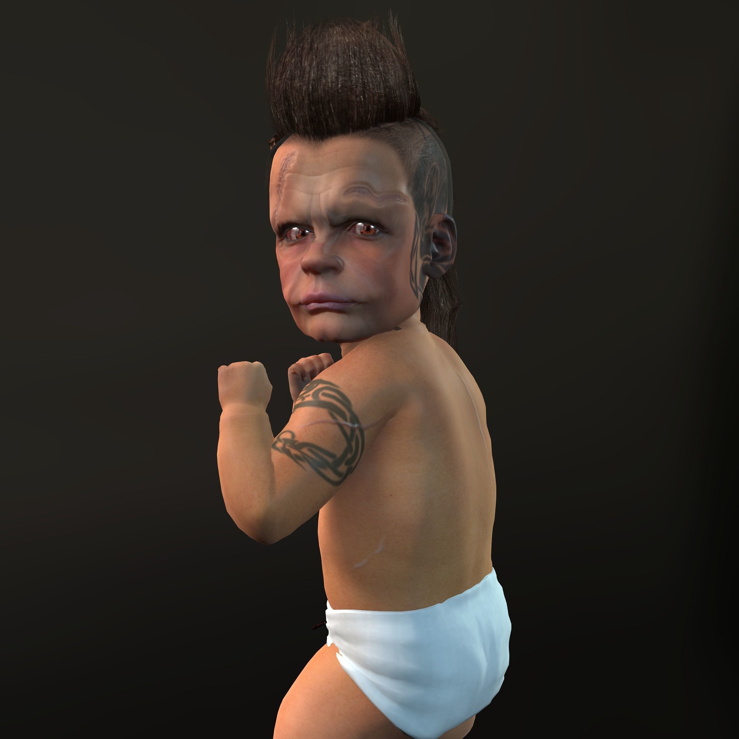 Realistic Fantasy 3D Character Scarred Tattooed Baby Mafia Boy  Low-poly 3D model_2