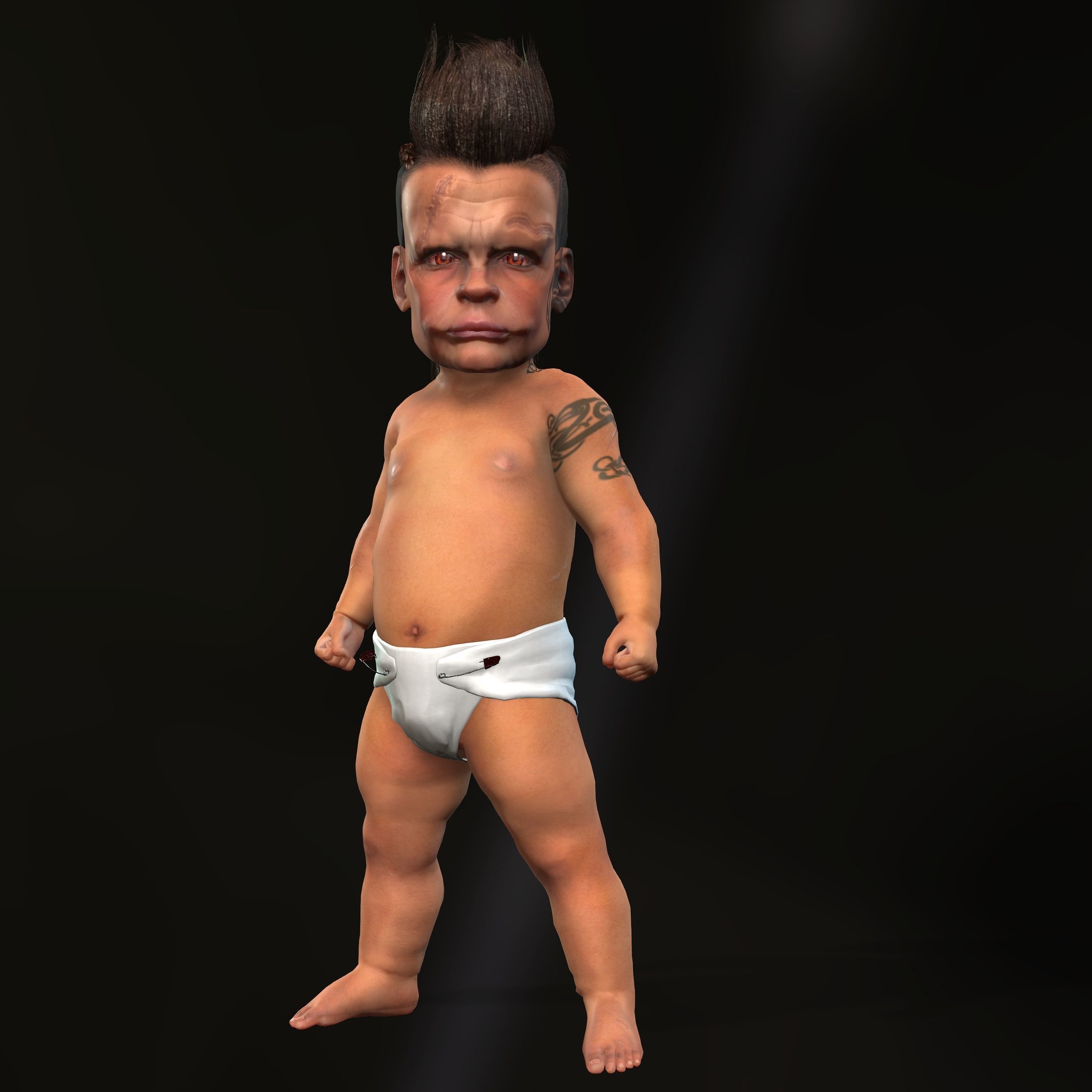Realistic Fantasy 3D Character Scarred Tattooed Baby Mafia Boy  Low-poly 3D model_8