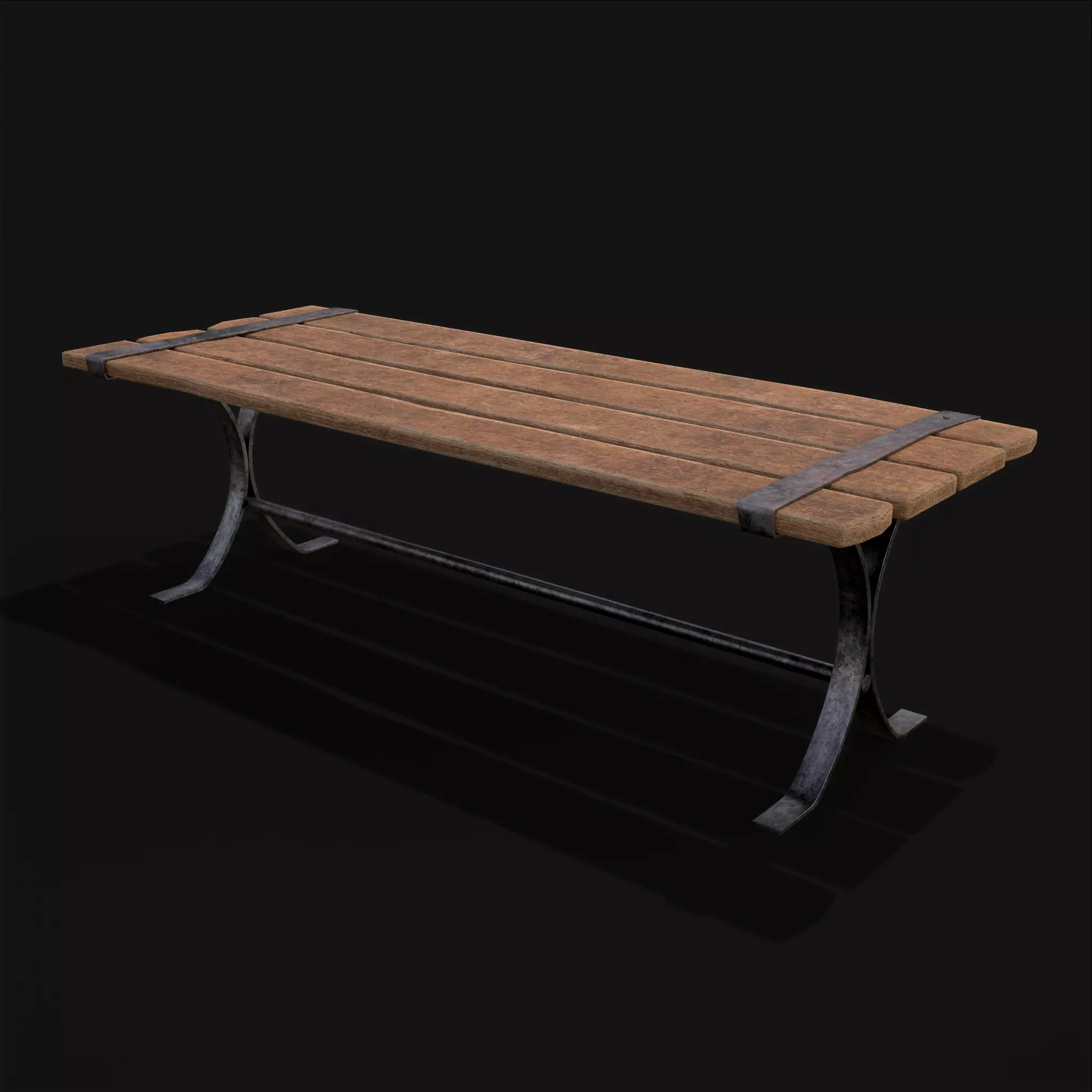 Rustic Worn Iron Wooden Table Low-poly 3D model