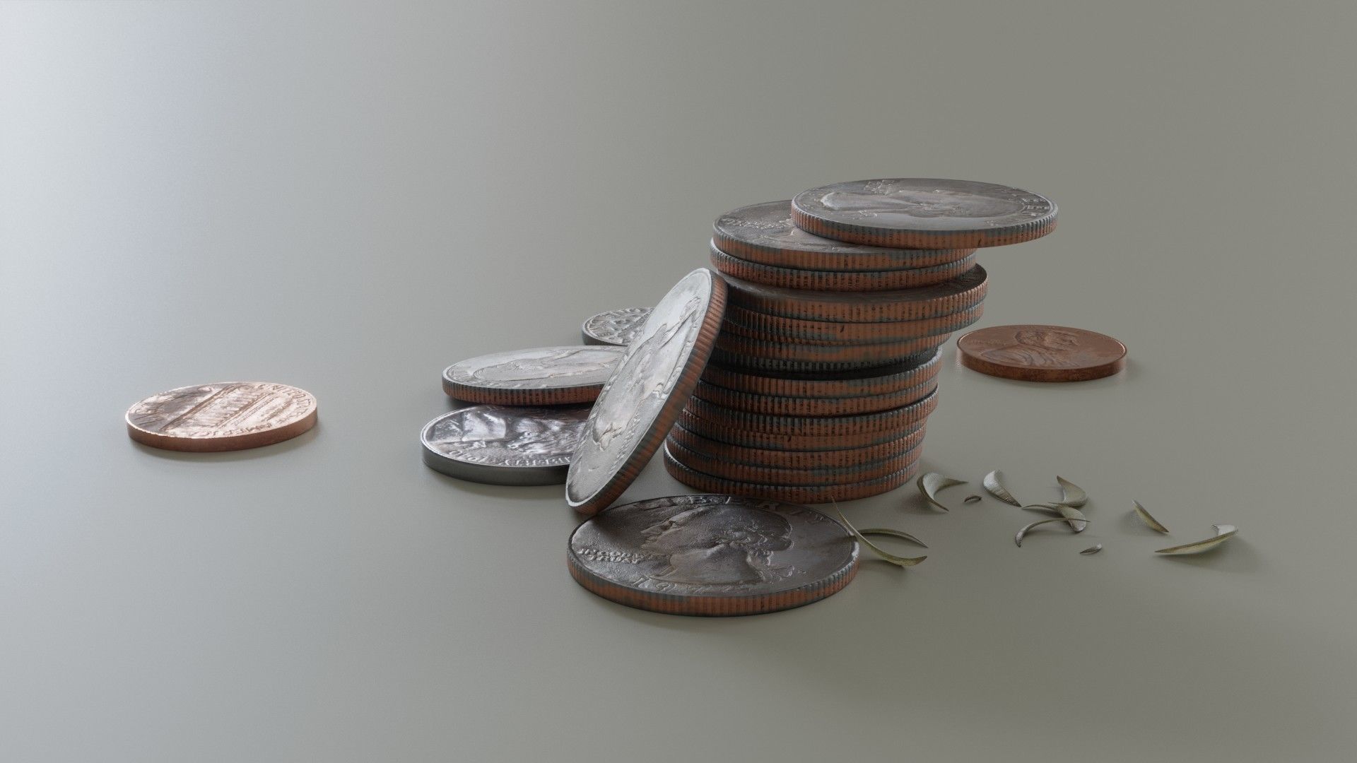 Four Dollars and Eighty Seven Cents in Various Coins 3D model_1