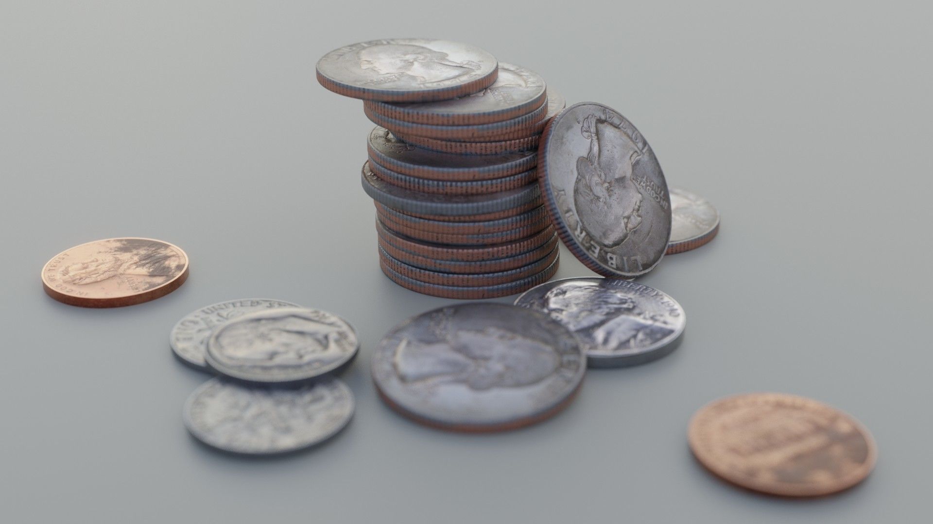 Four Dollars and Eighty Seven Cents in Various Coins 3D model_2