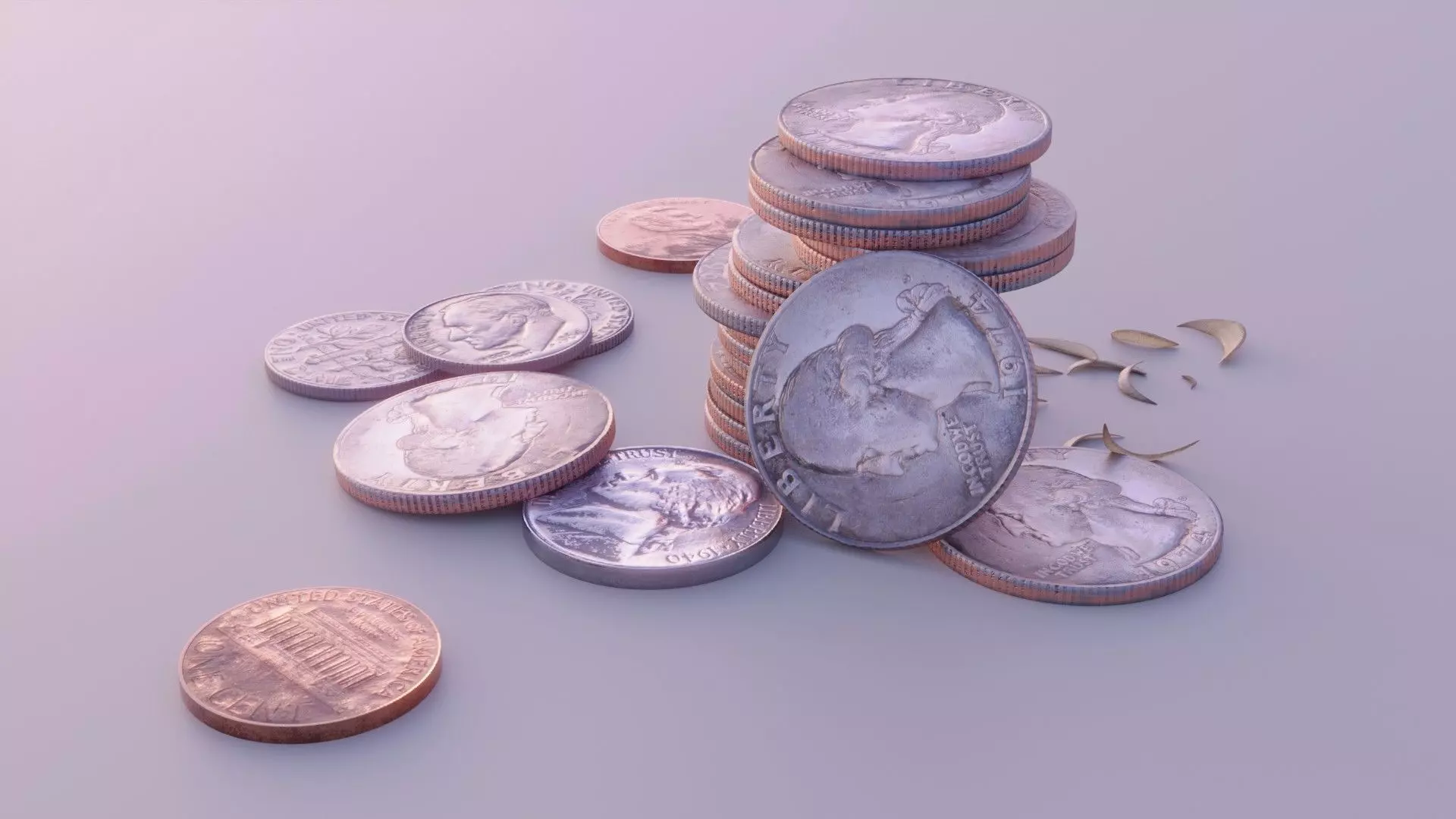 Four Dollars and Eighty Seven Cents in Various Coins 3D model_0