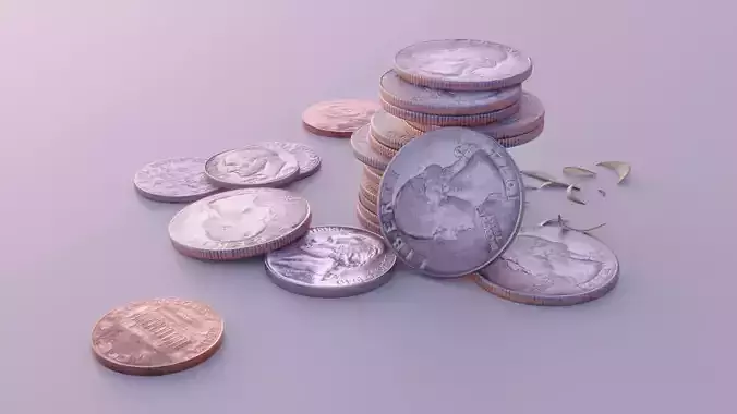 Four Dollars and Eighty Seven Cents in Various Coins 3D model