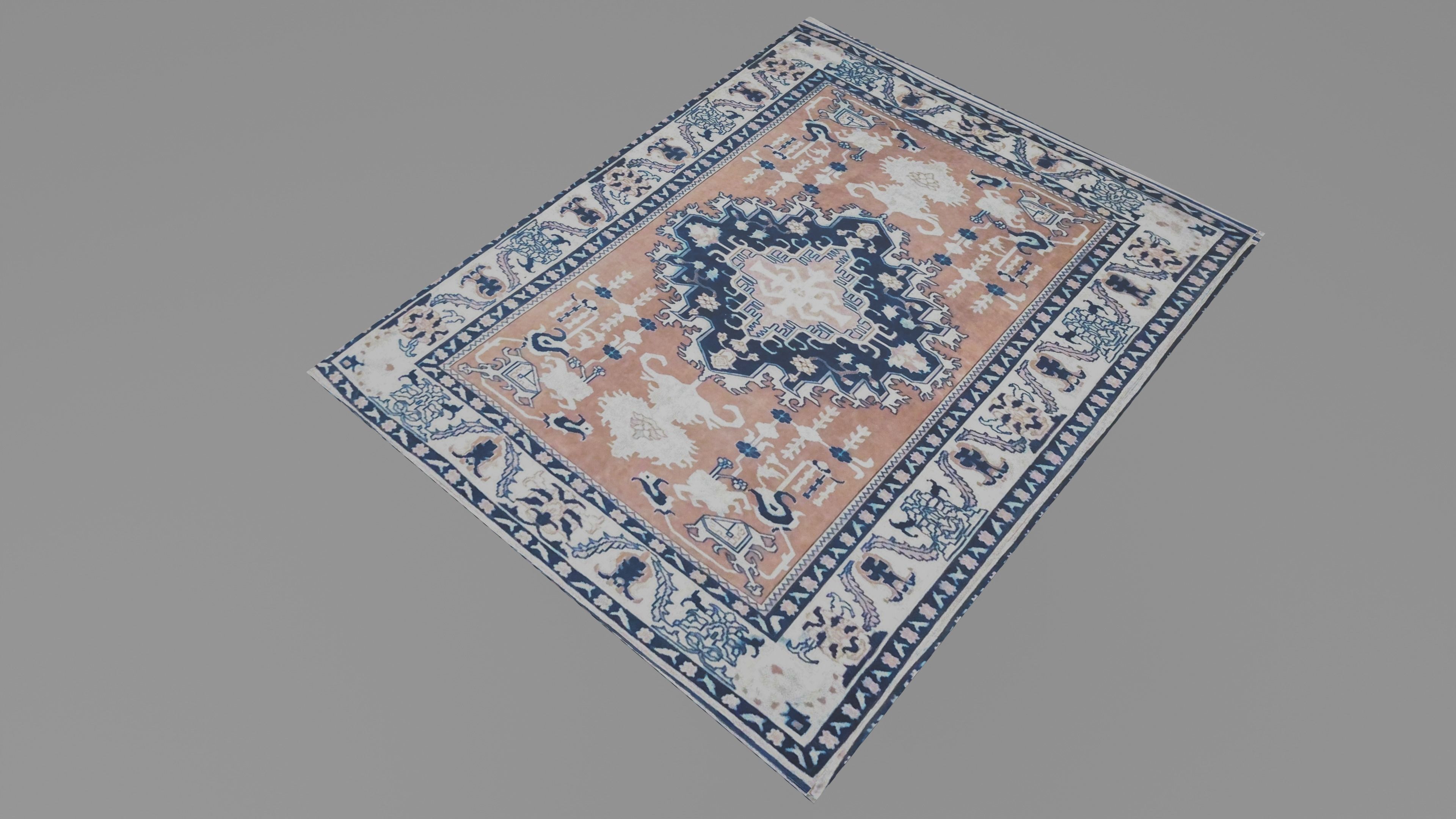 Handmade Blue Rug Carpet Low-poly 3D model_3